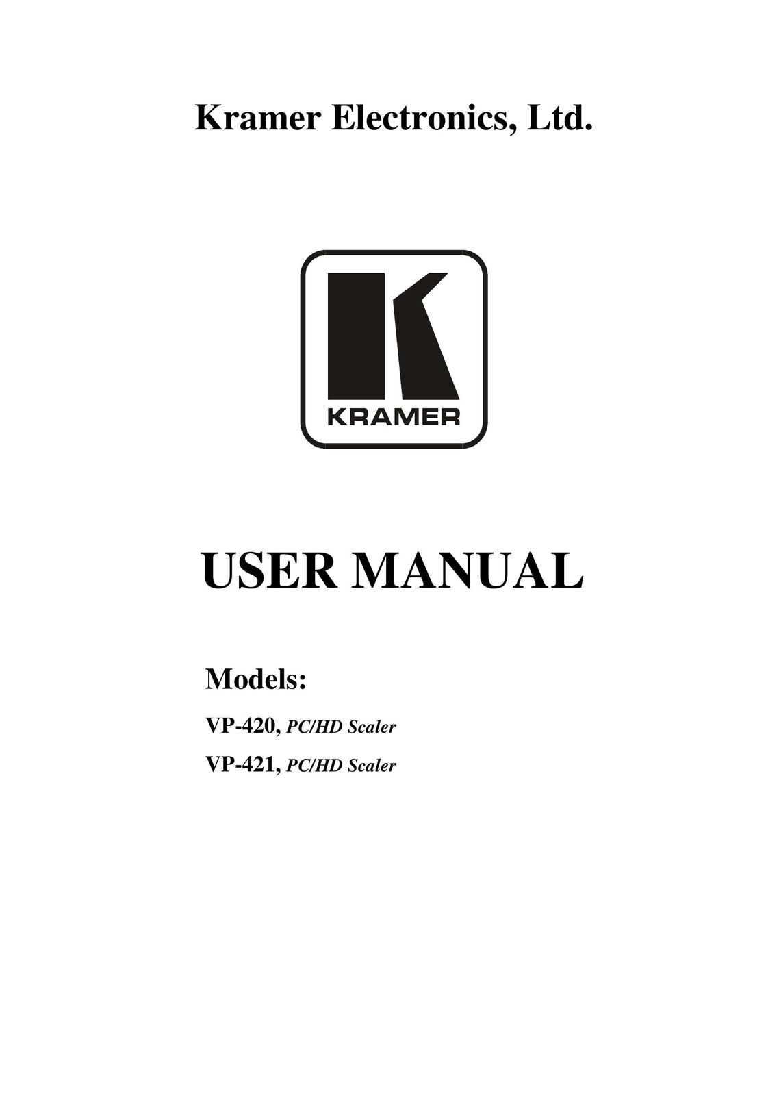 Kramer Electronics VP-420 Food Saver User Manual