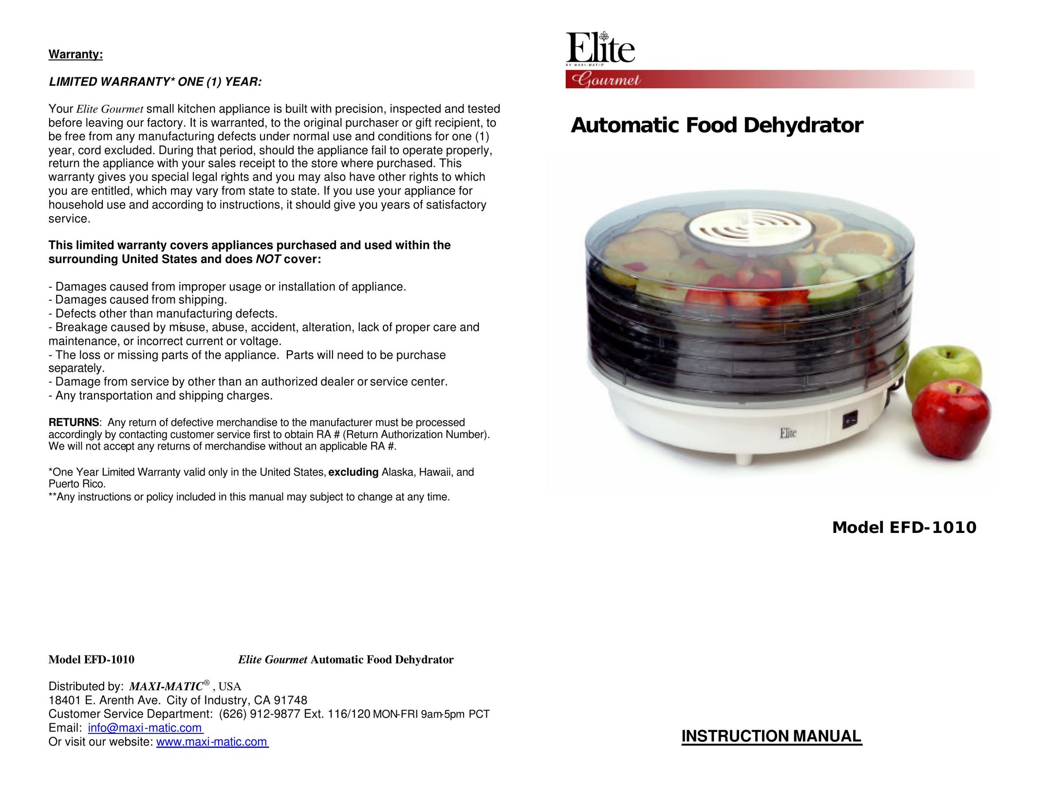 Maximatic EFD-1010 Food Saver User Manual