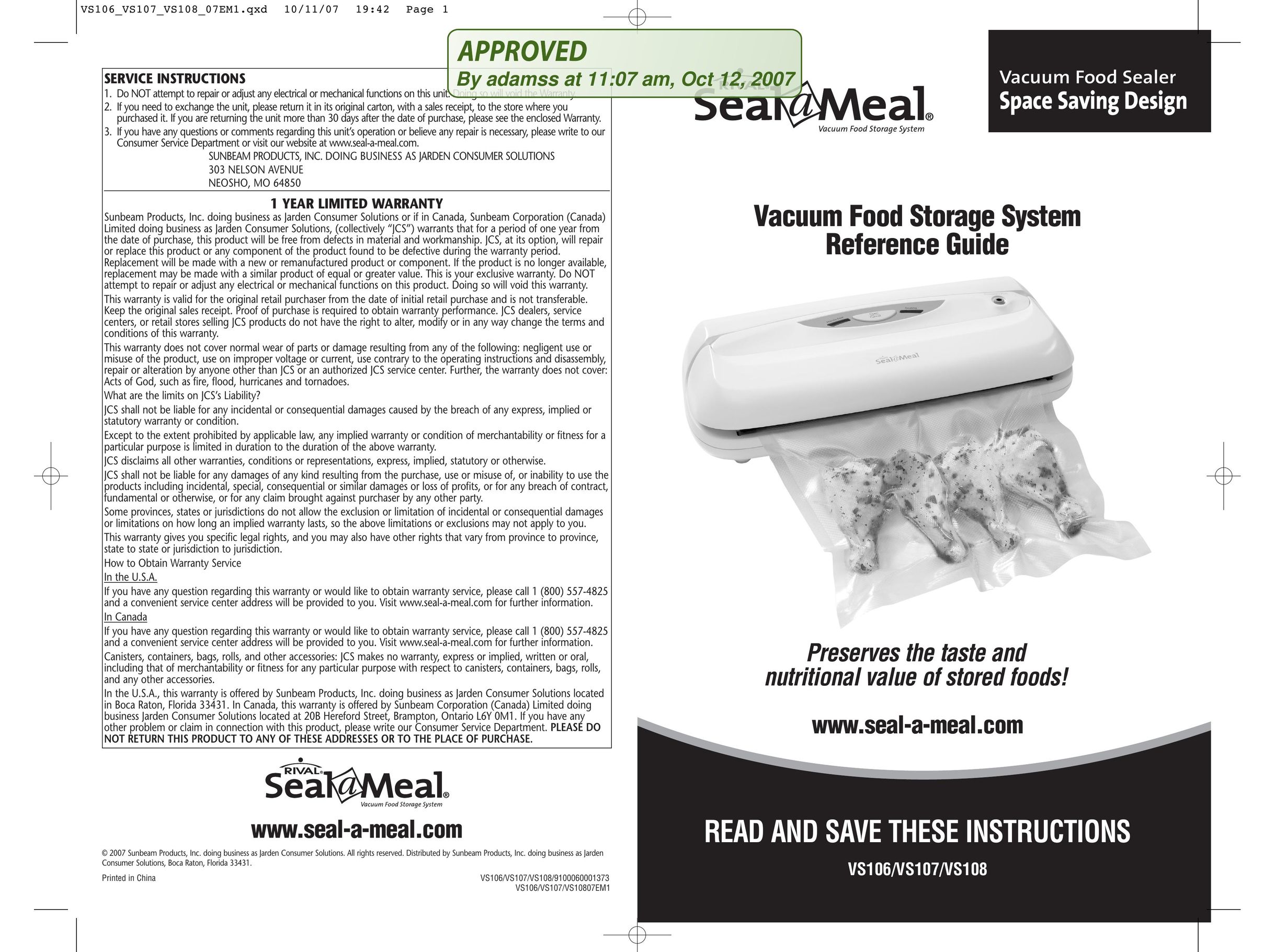 Seal-a-Meal VS106 Food Saver User Manual