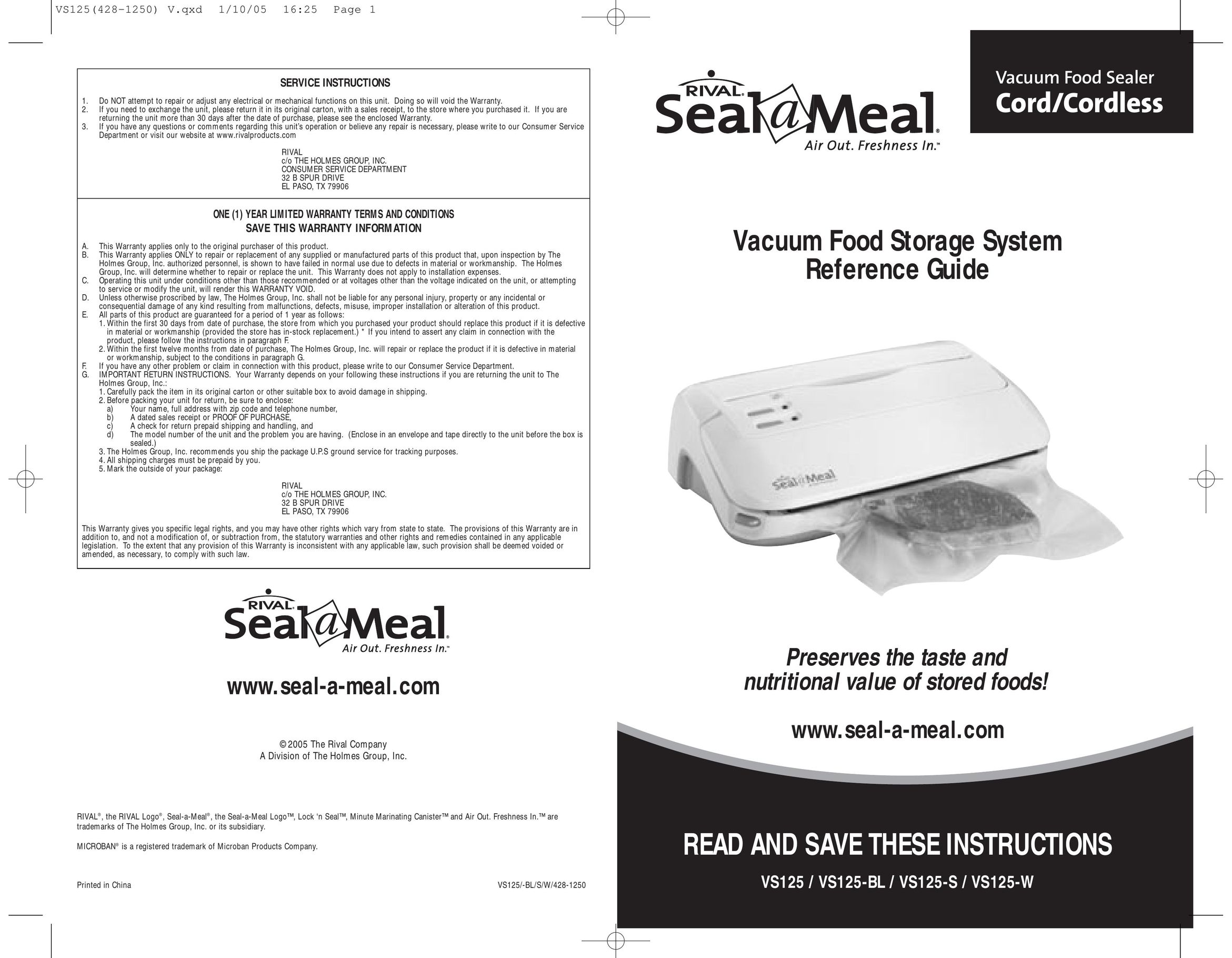Seal-a-Meal VS125 Food Saver User Manual