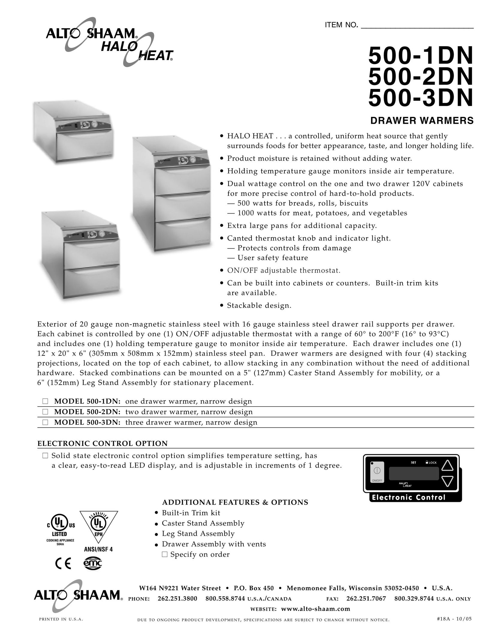 Alto-Shaam 500-1DN Food Warmer User Manual