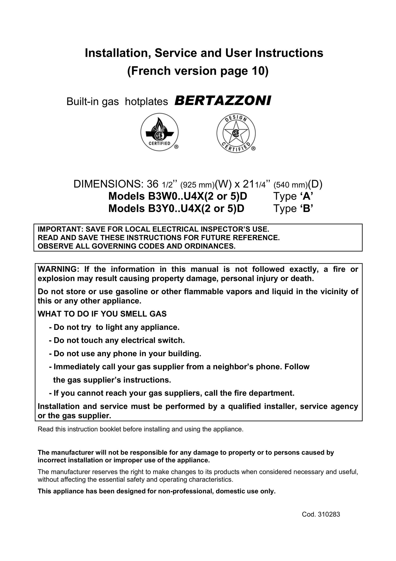 Bertazzoni B3Y0..U4X(2 OR 5)D Food Warmer User Manual
