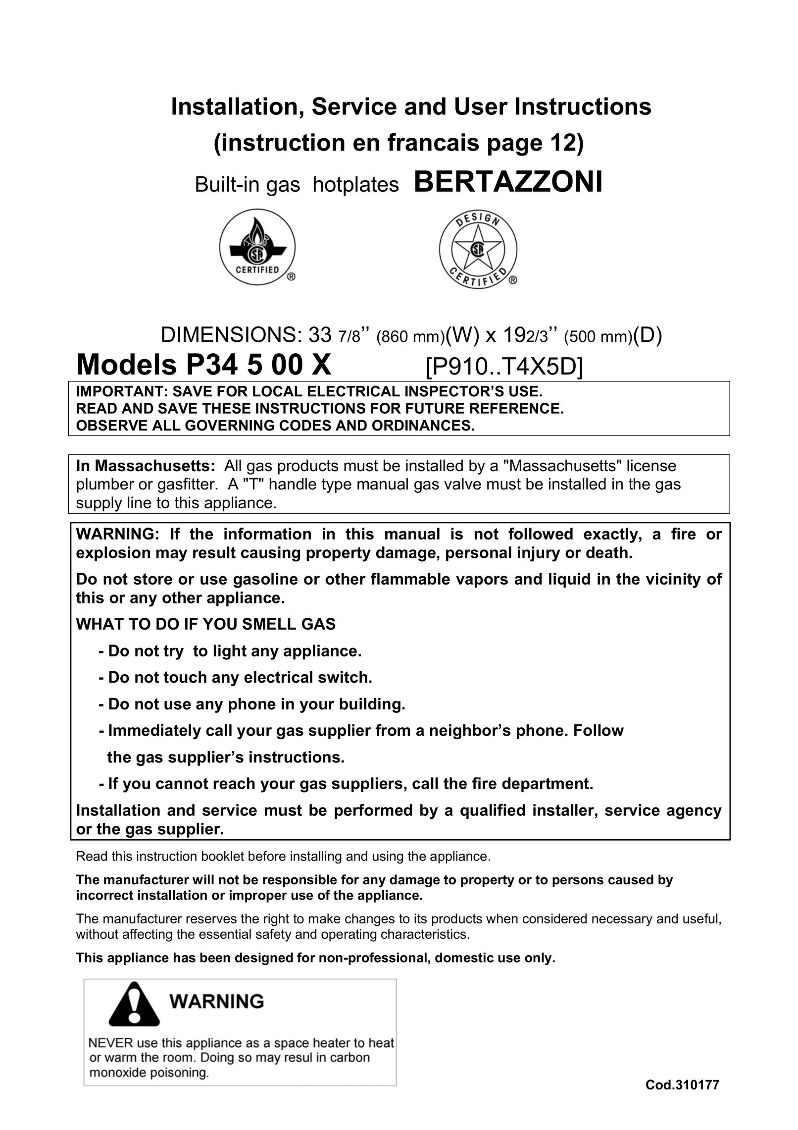 Bertazzoni P34 5 00 X Food Warmer User Manual
