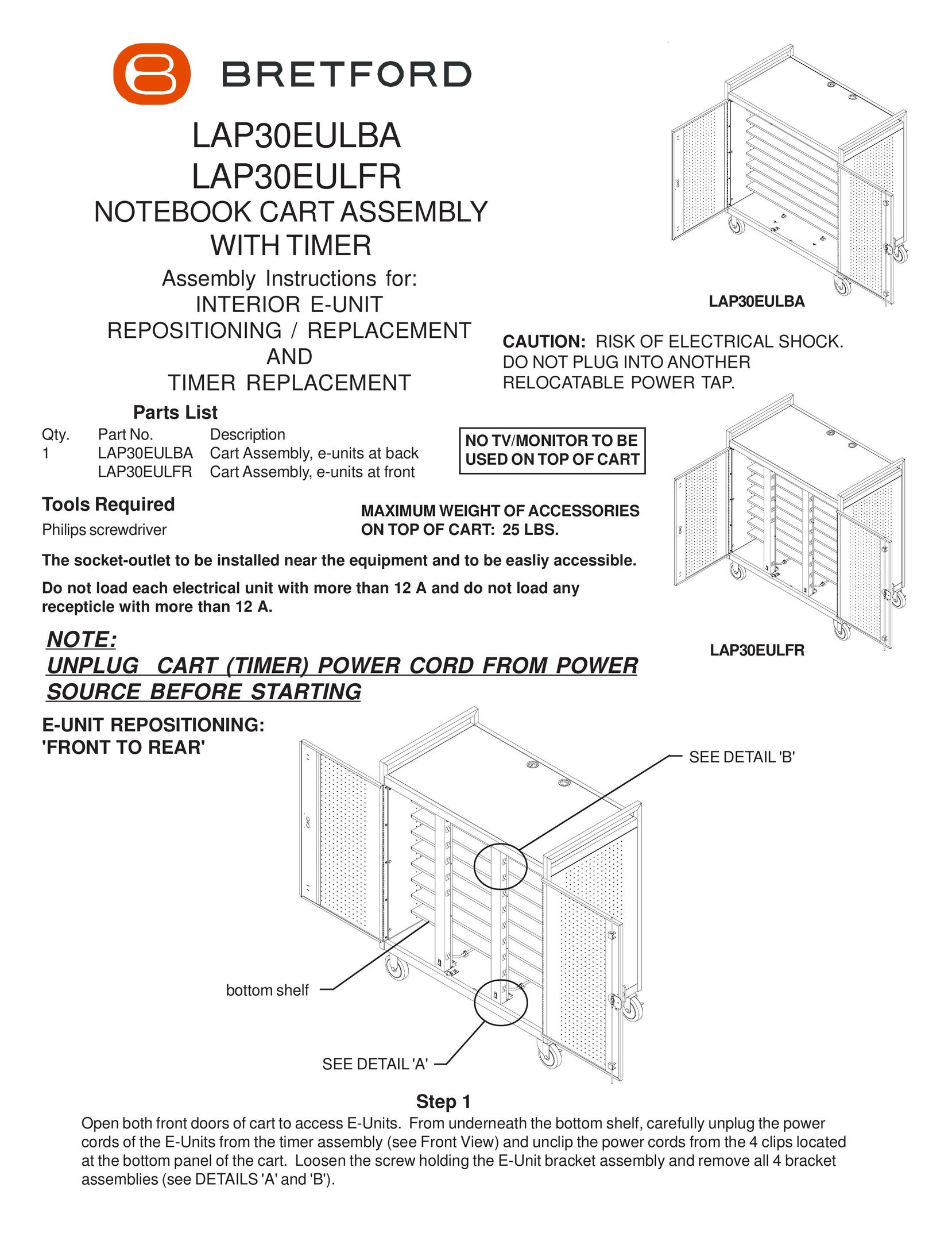 Bretford LAP30EULBA Food Warmer User Manual