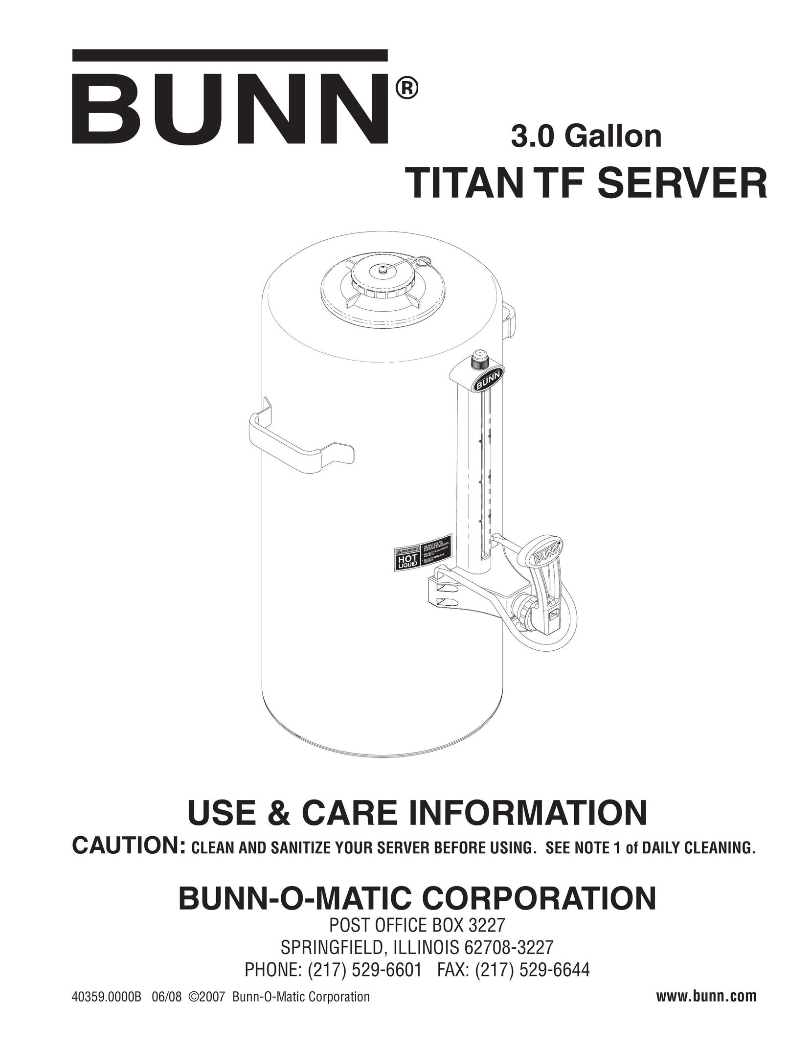 Bunn TITAN TF Food Warmer User Manual