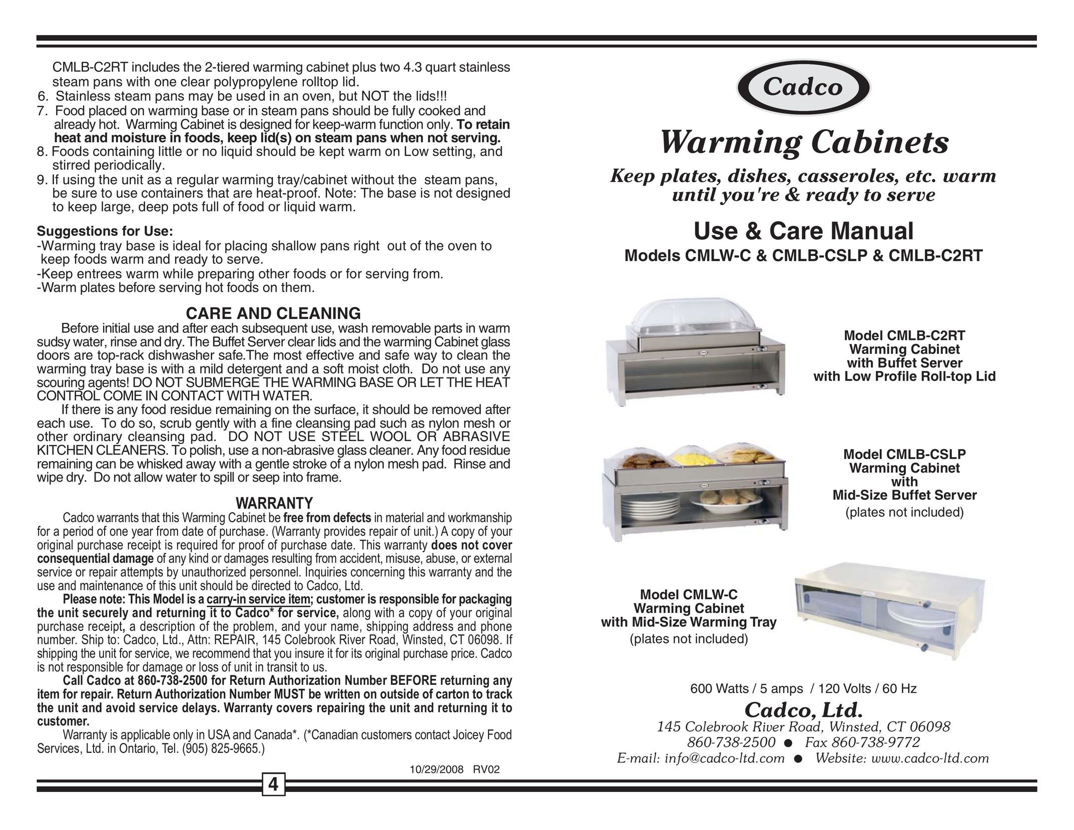 Cadco CMLB-C2RT Food Warmer User Manual