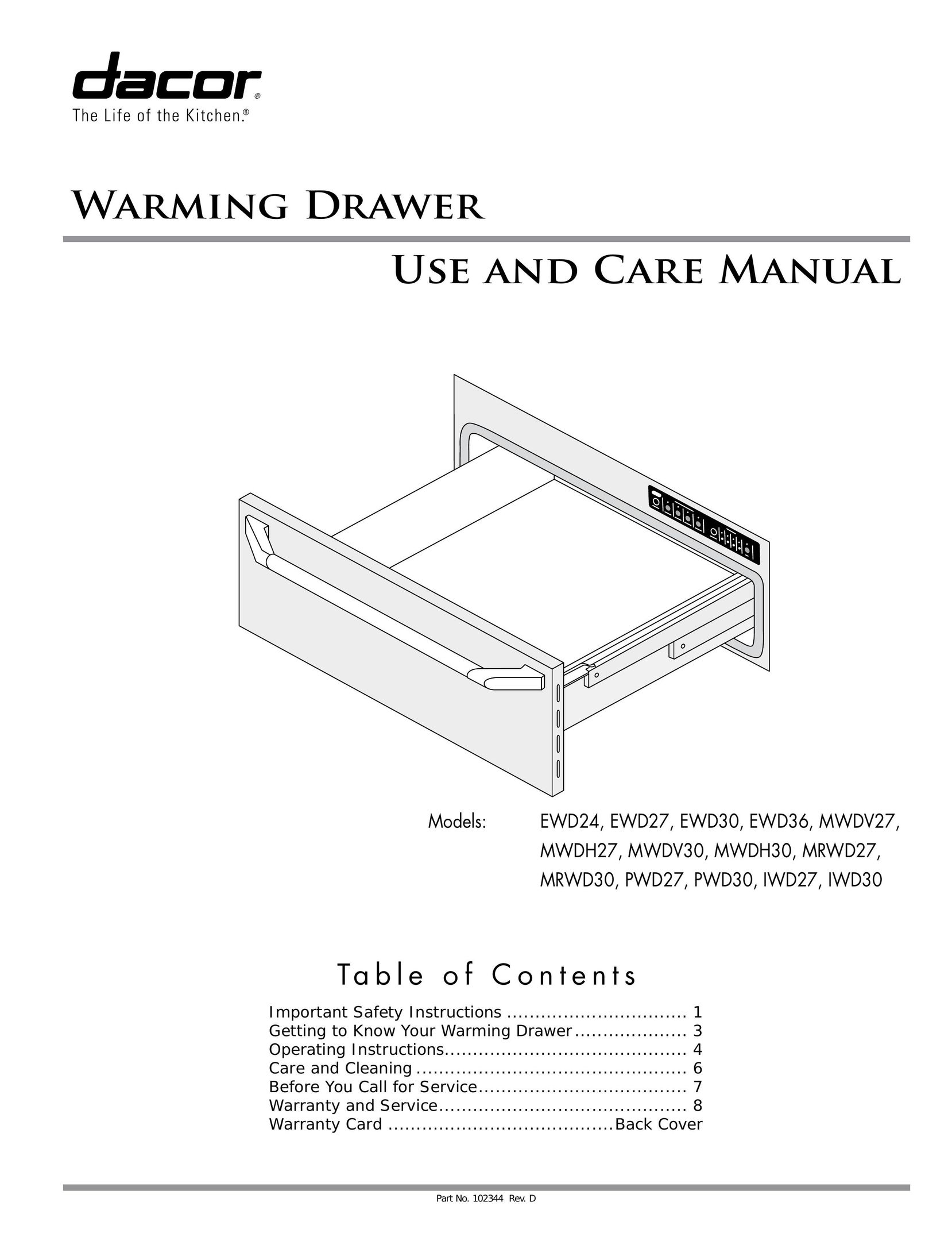 Dacor MWDV30 Food Warmer User Manual