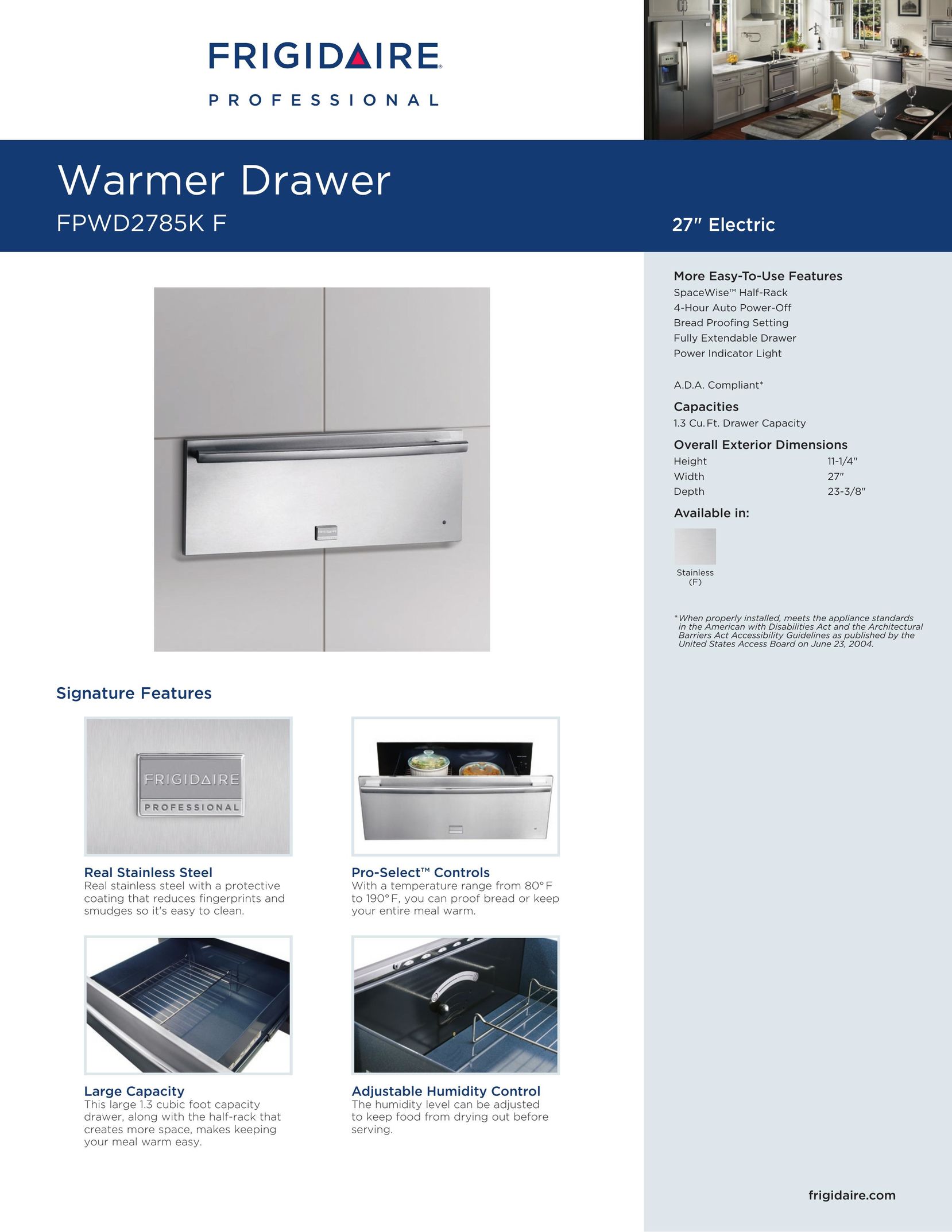 Frigidaire FPWD2785K Food Warmer User Manual
