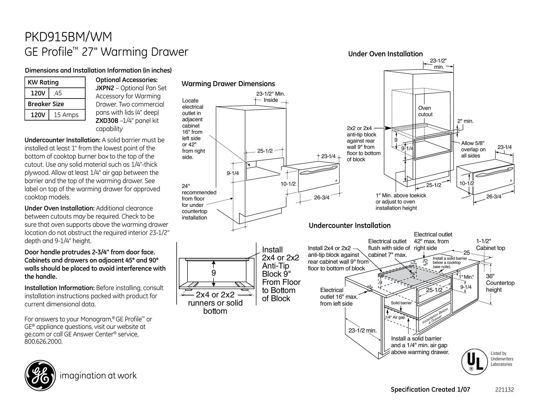 GE PKD915BMBB Food Warmer User Manual