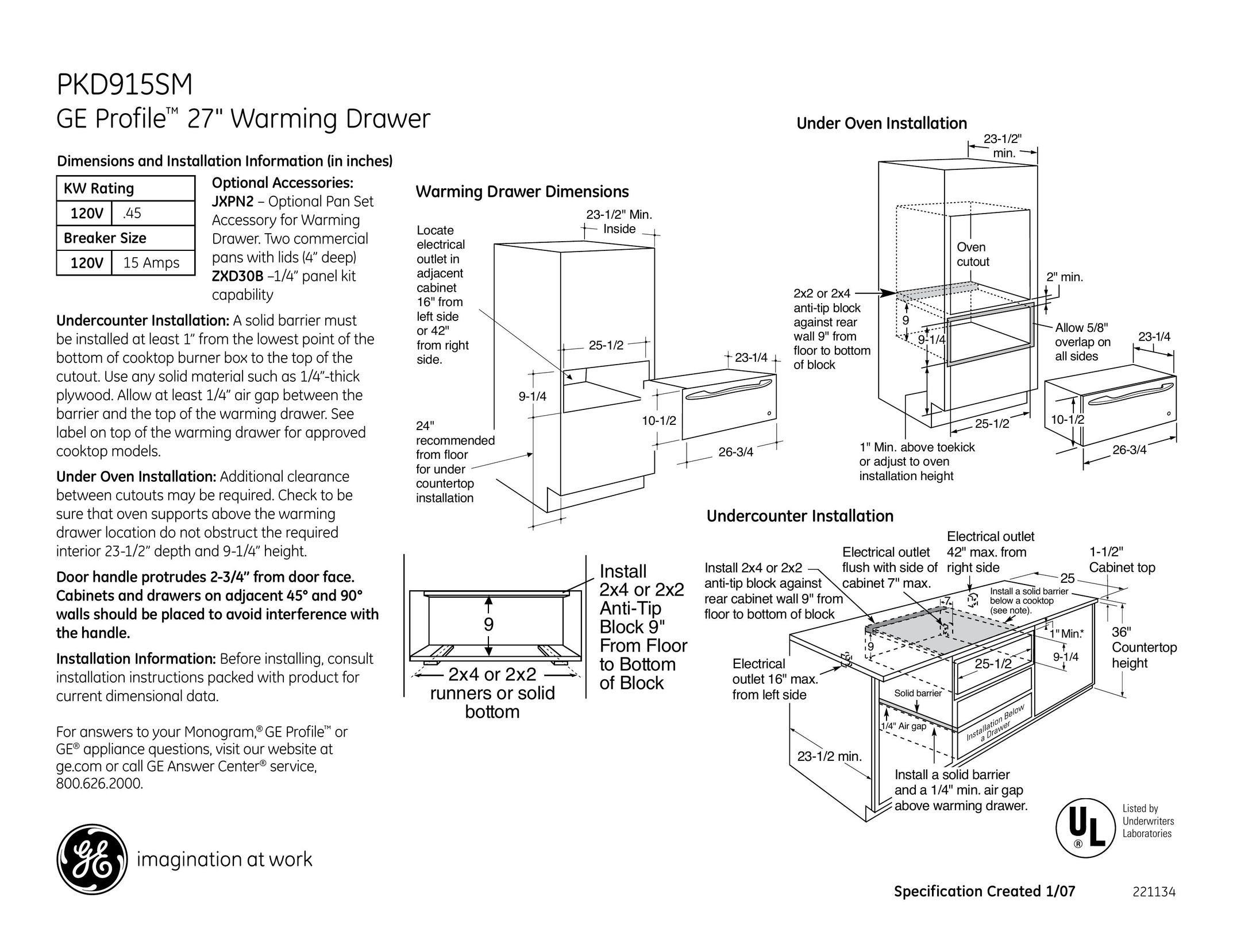 GE PKD915SMSS Food Warmer User Manual