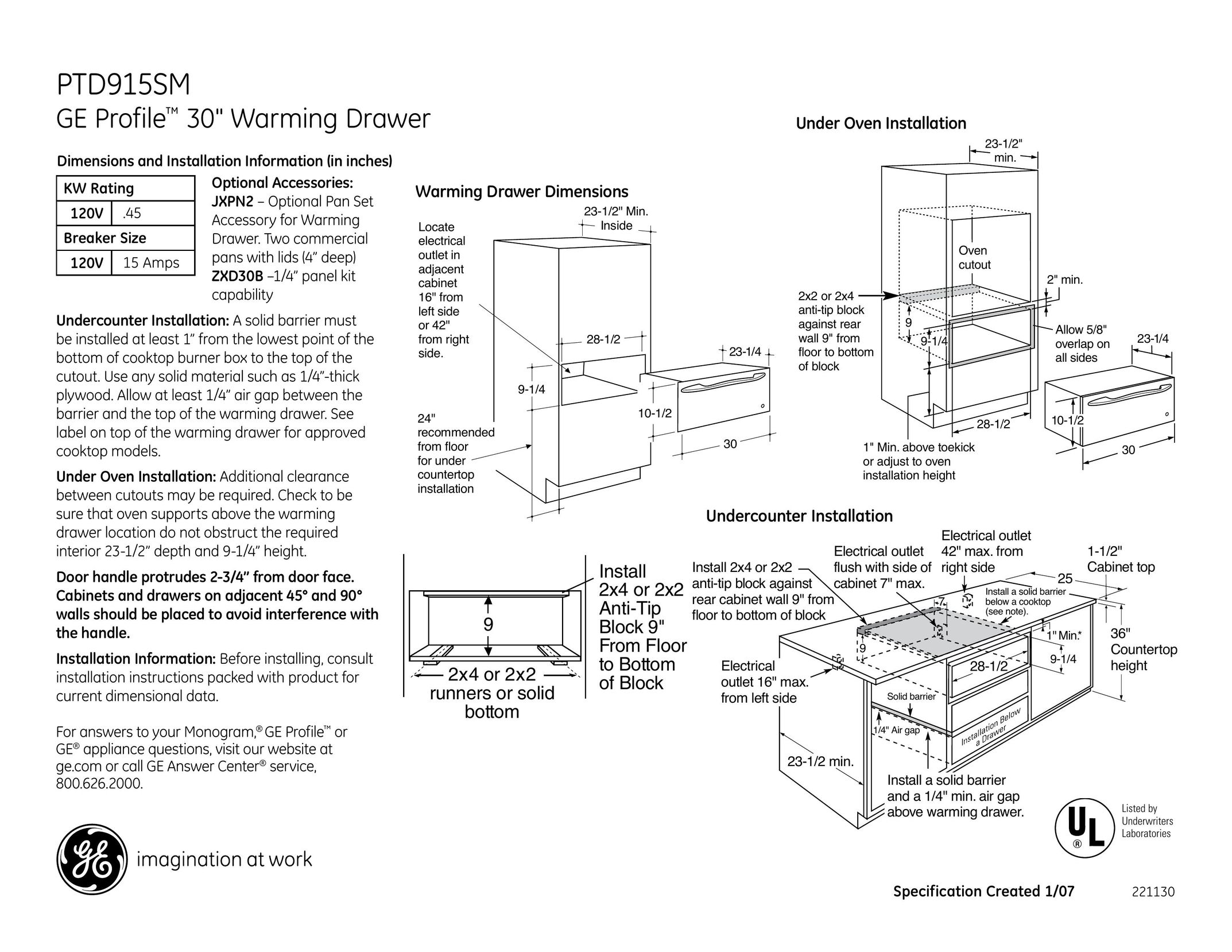 GE PTD915SMSS Food Warmer User Manual