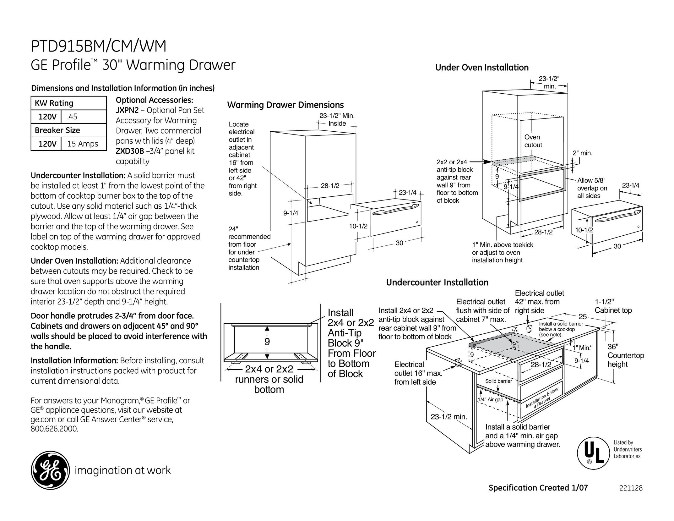 GE PTD915WMWW Food Warmer User Manual