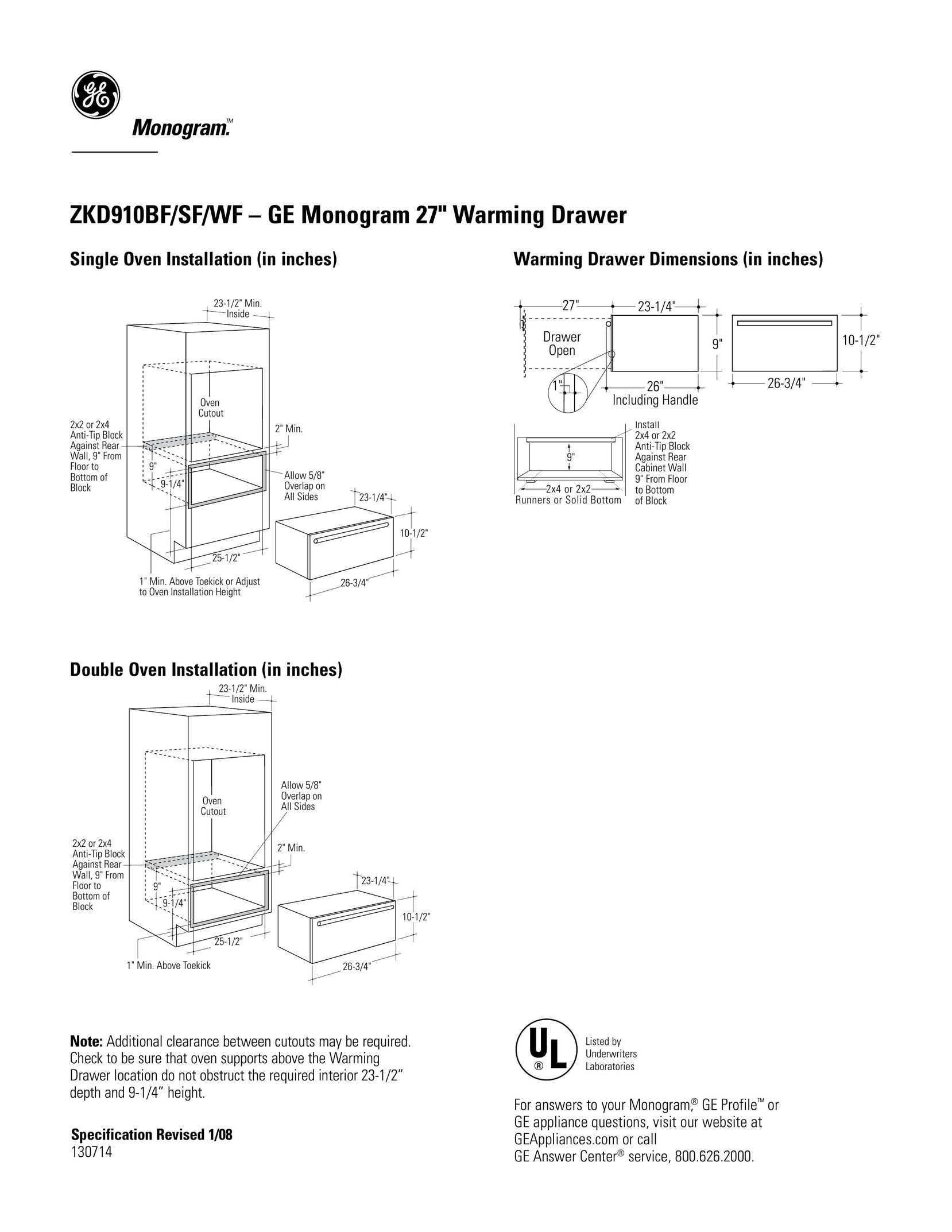 GE ZKD910BF Food Warmer User Manual