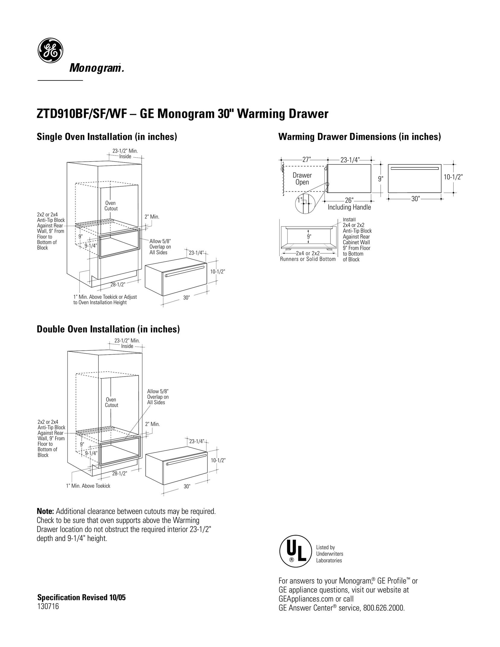 GE ZTD910BF/SF/WF Food Warmer User Manual