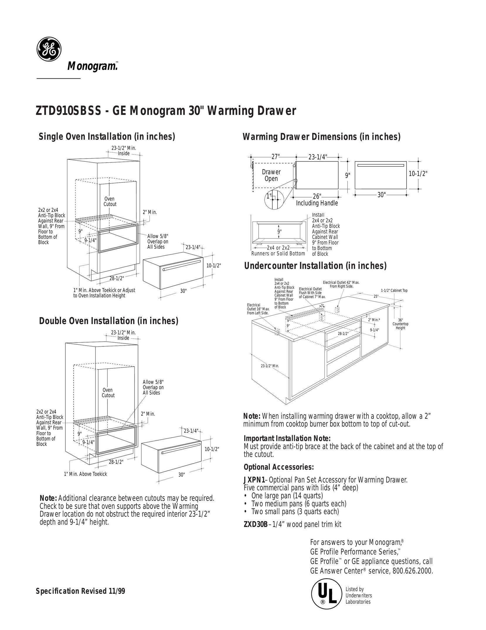 GE ZTD910SBSS Food Warmer User Manual