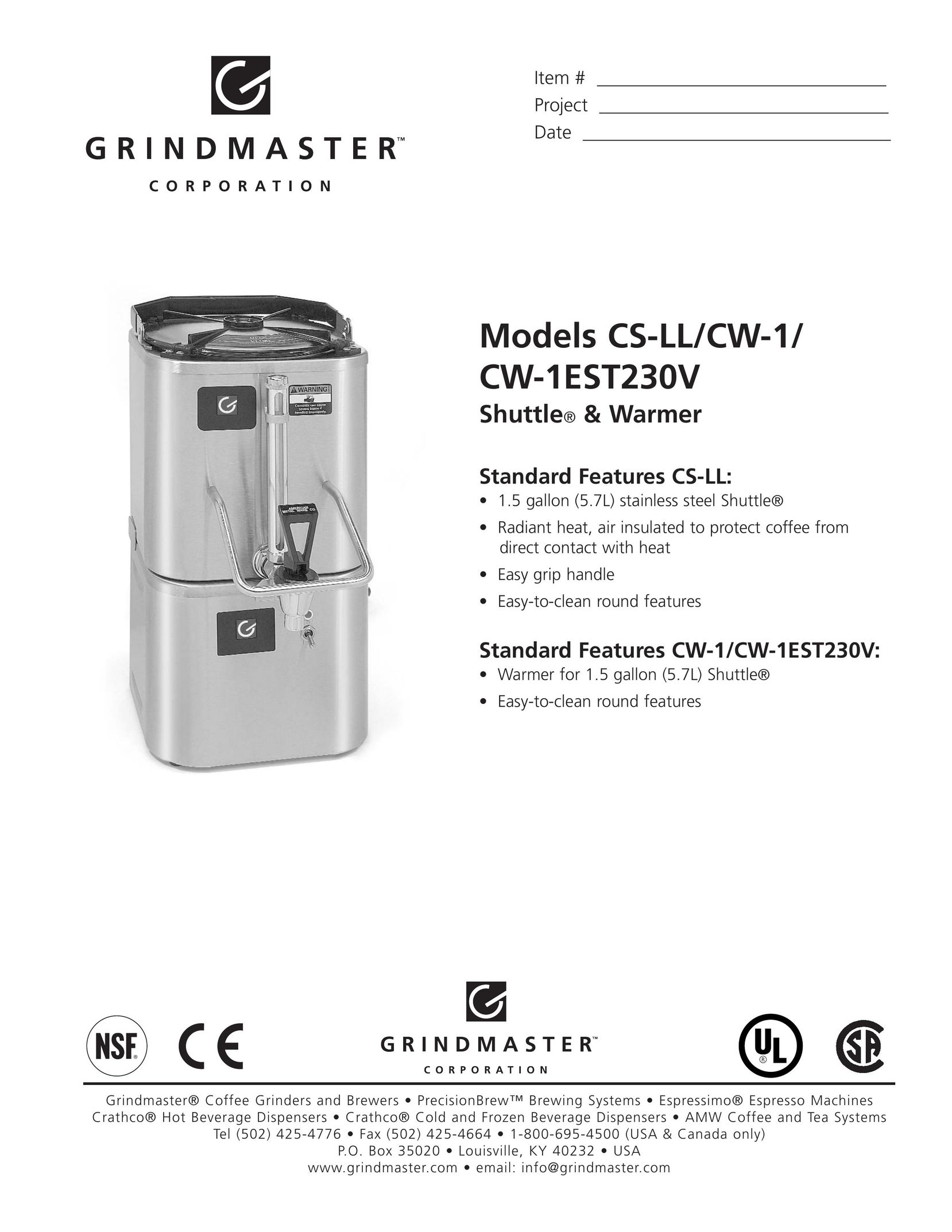 Grindmaster CS-LL Food Warmer User Manual
