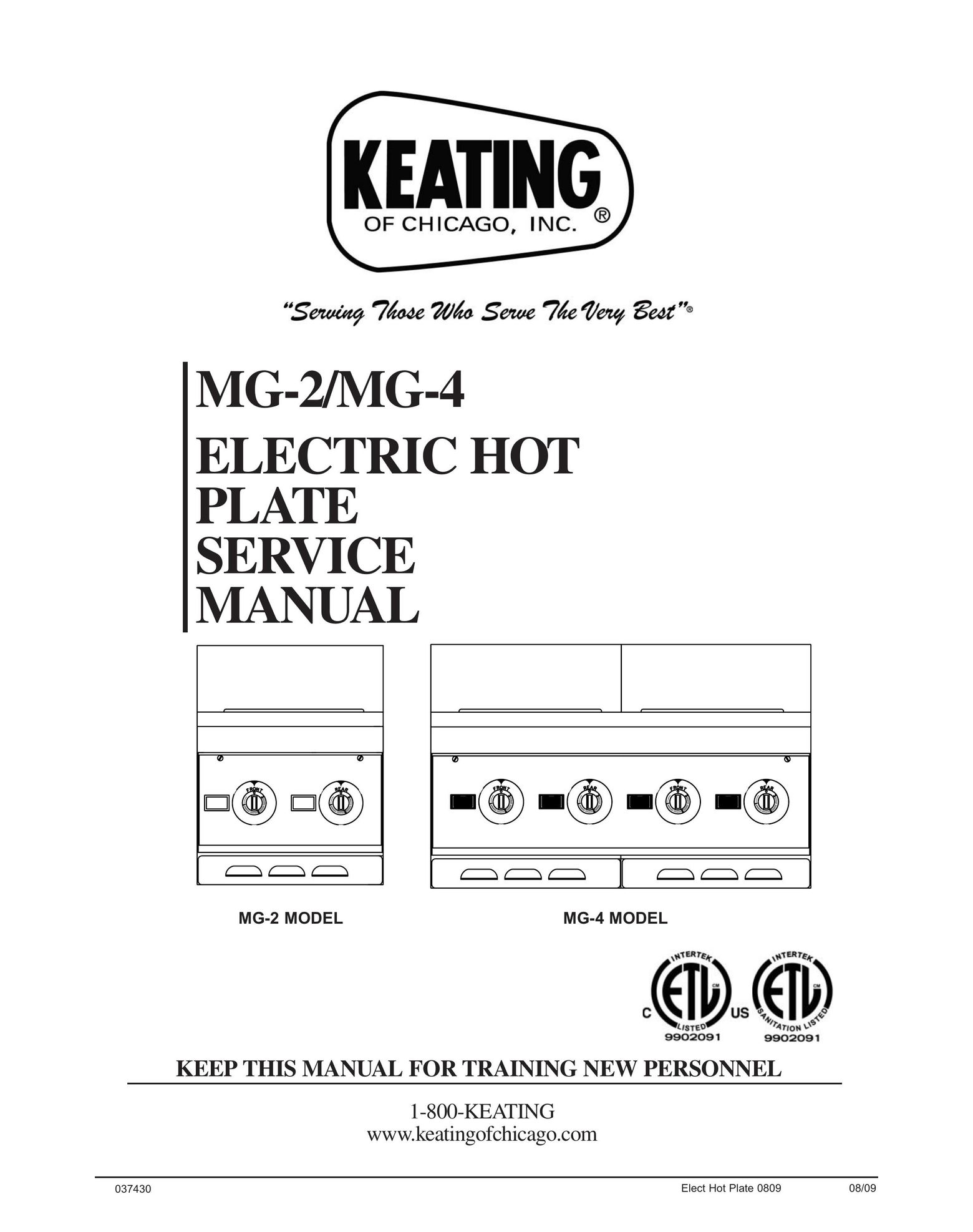Keating Of Chicago MG-2 Food Warmer User Manual
