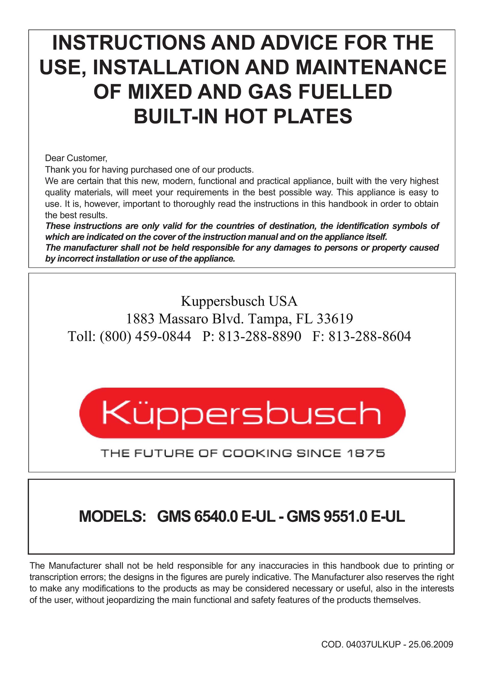 Kuppersbusch USA GMS 6540.0 E-UL Food Warmer User Manual