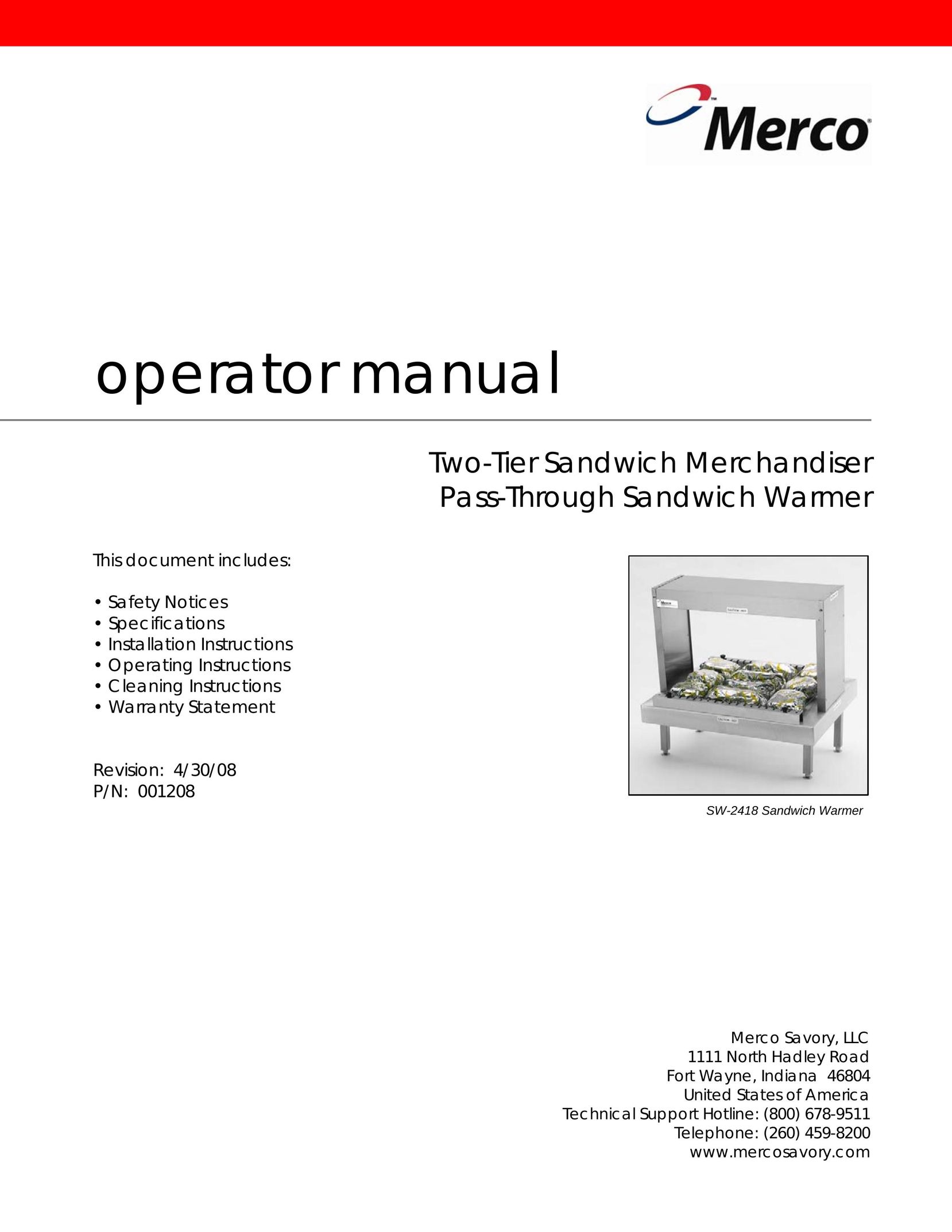 Merco Savory SW-2418 Food Warmer User Manual