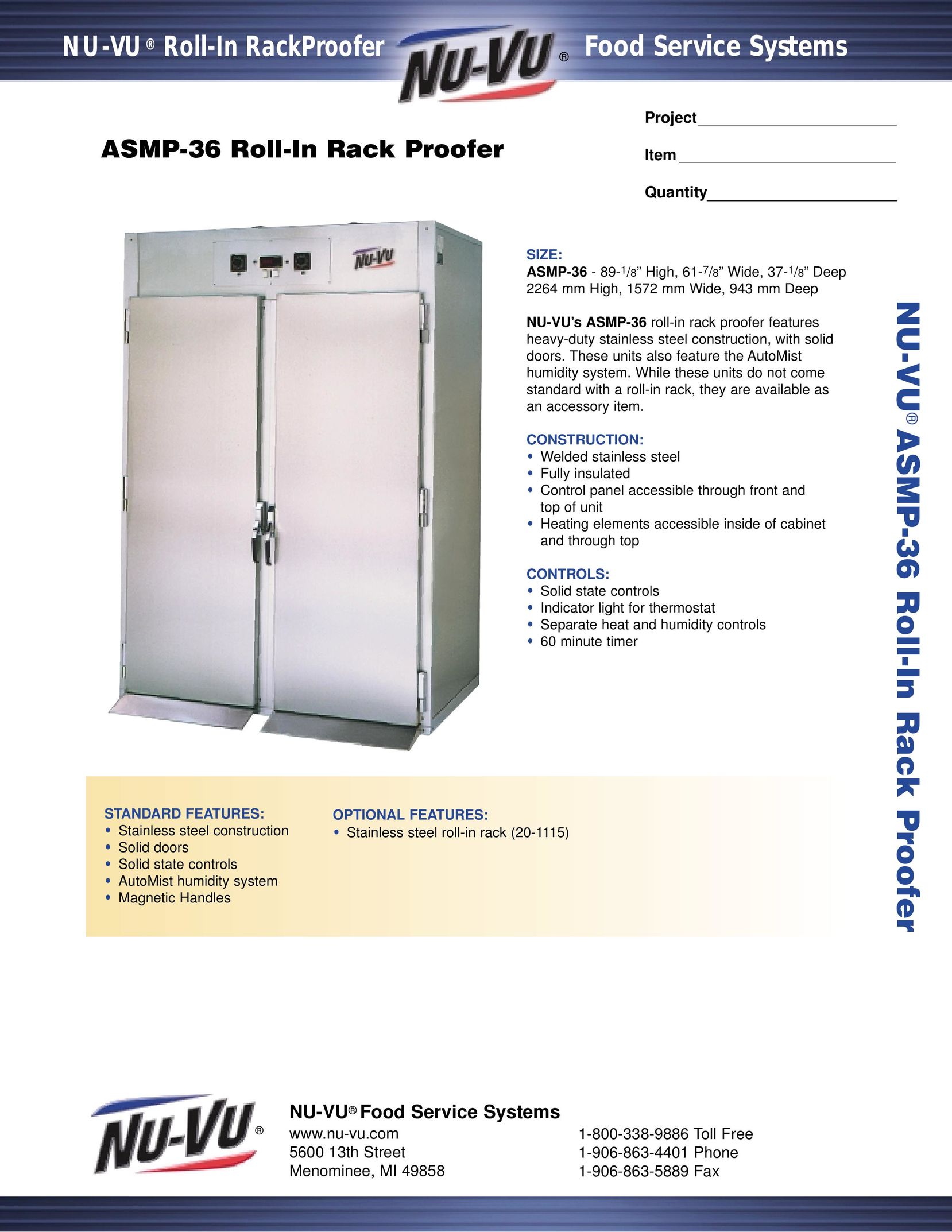 Nu-Vu ASMP-36 Food Warmer User Manual