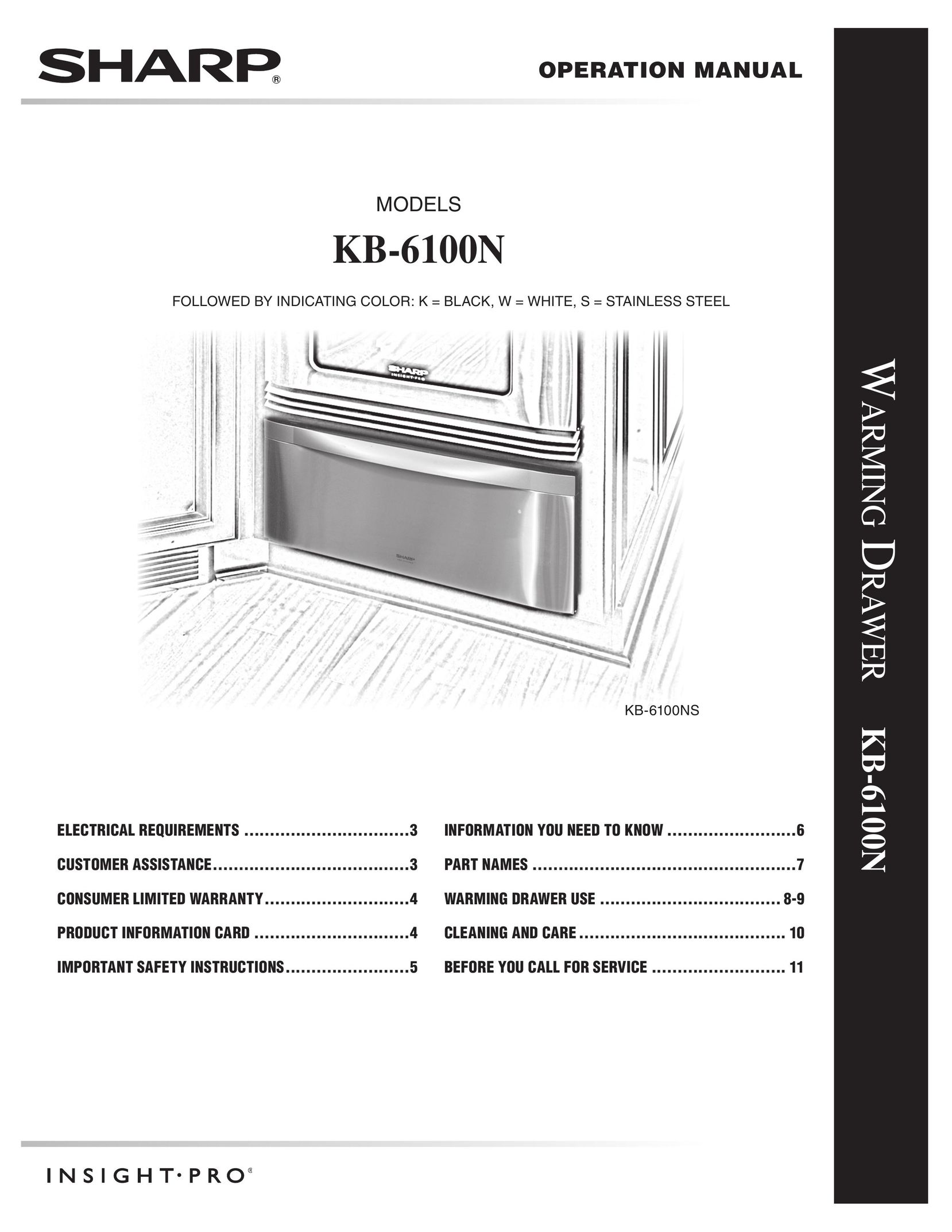 Sharp KB-6100NK Food Warmer User Manual