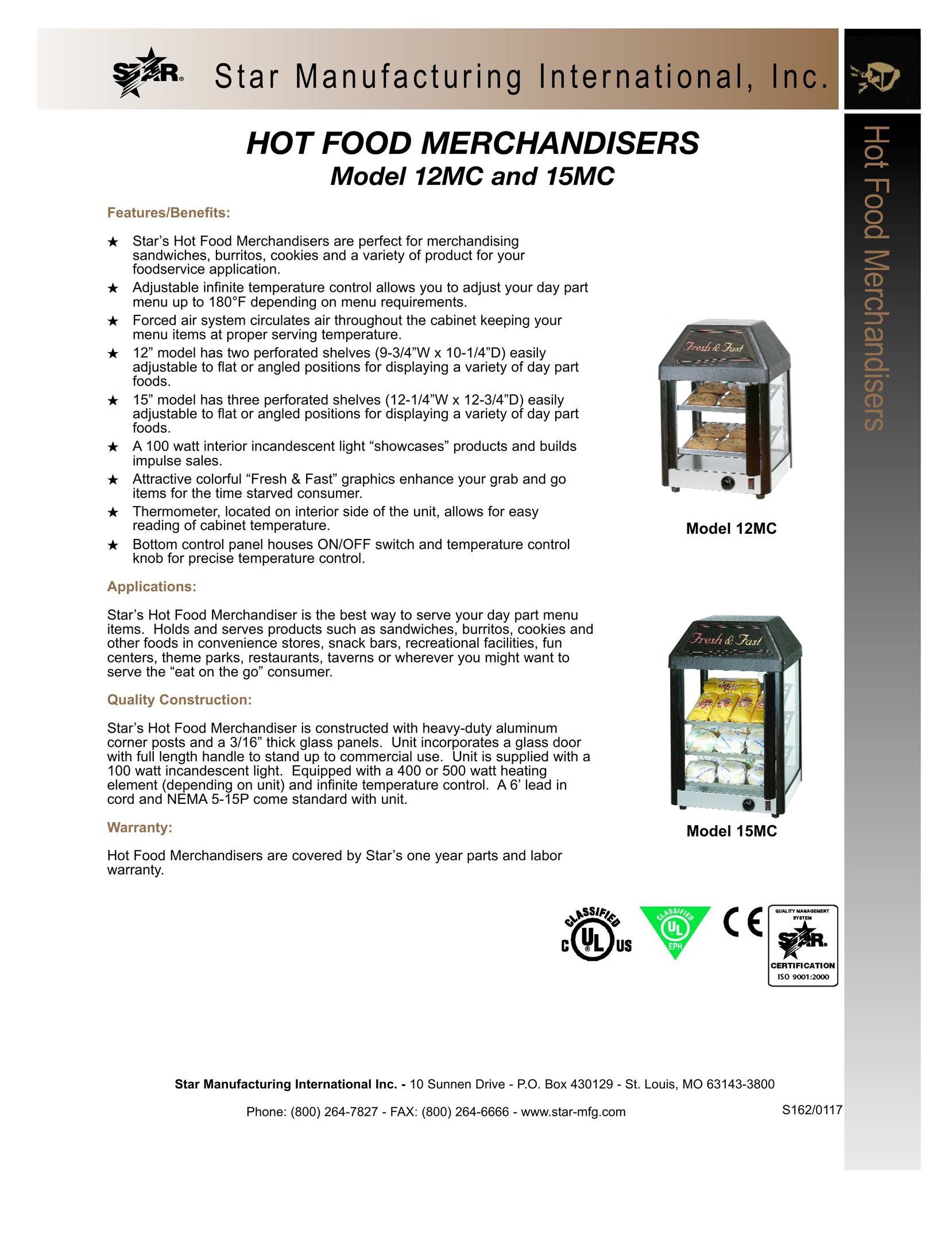 Star Manufacturing 12MC Food Warmer User Manual
