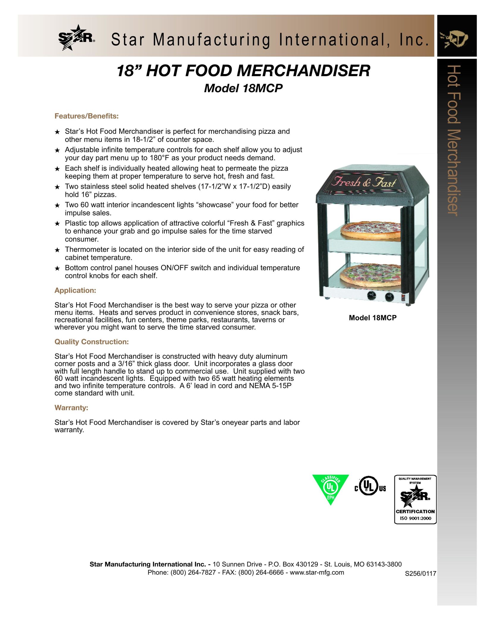 Star Manufacturing 18MCP Food Warmer User Manual