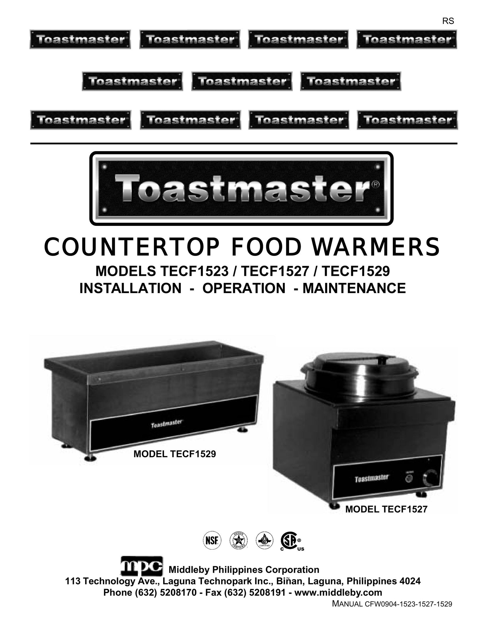 Toastmaster TECF1523 Food Warmer User Manual