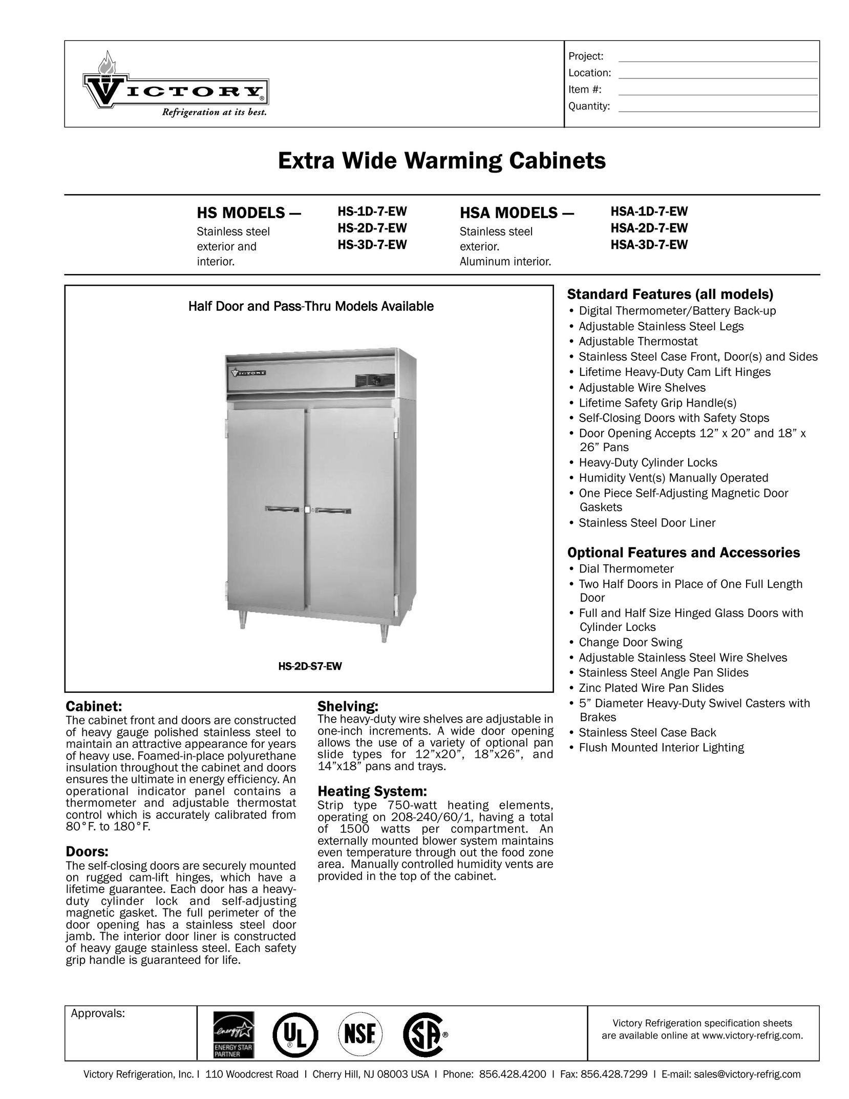 Victory Refrigeration HSA-3D-7-EW Food Warmer User Manual