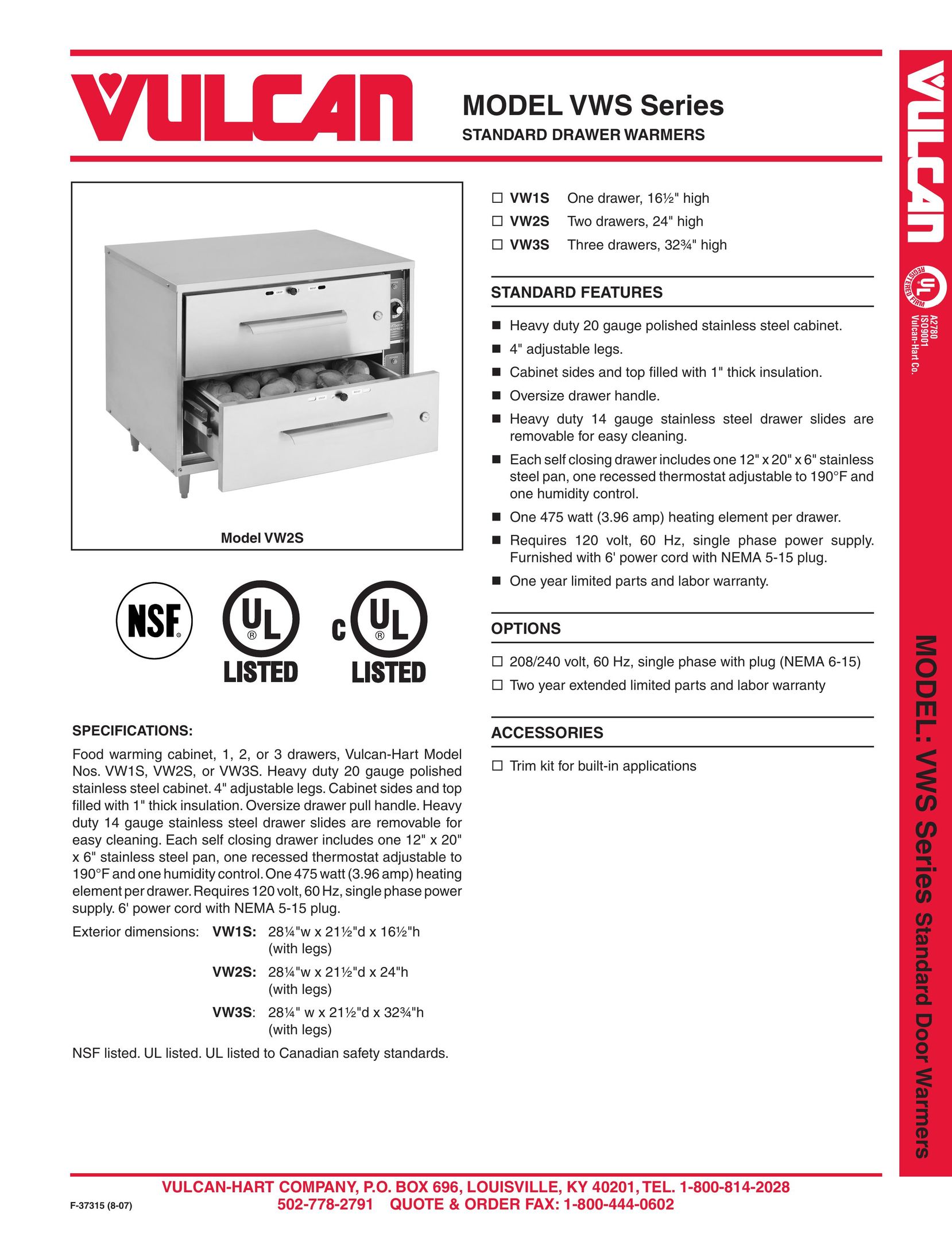 Vulcan-Hart VWS Series Food Warmer User Manual