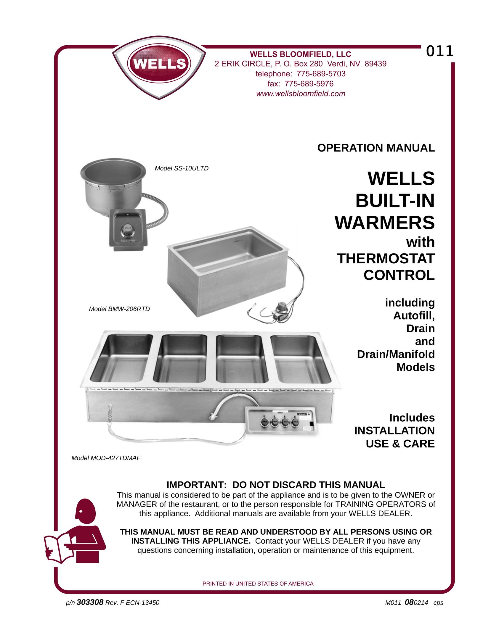 Wells BMW-206RTD Food Warmer User Manual