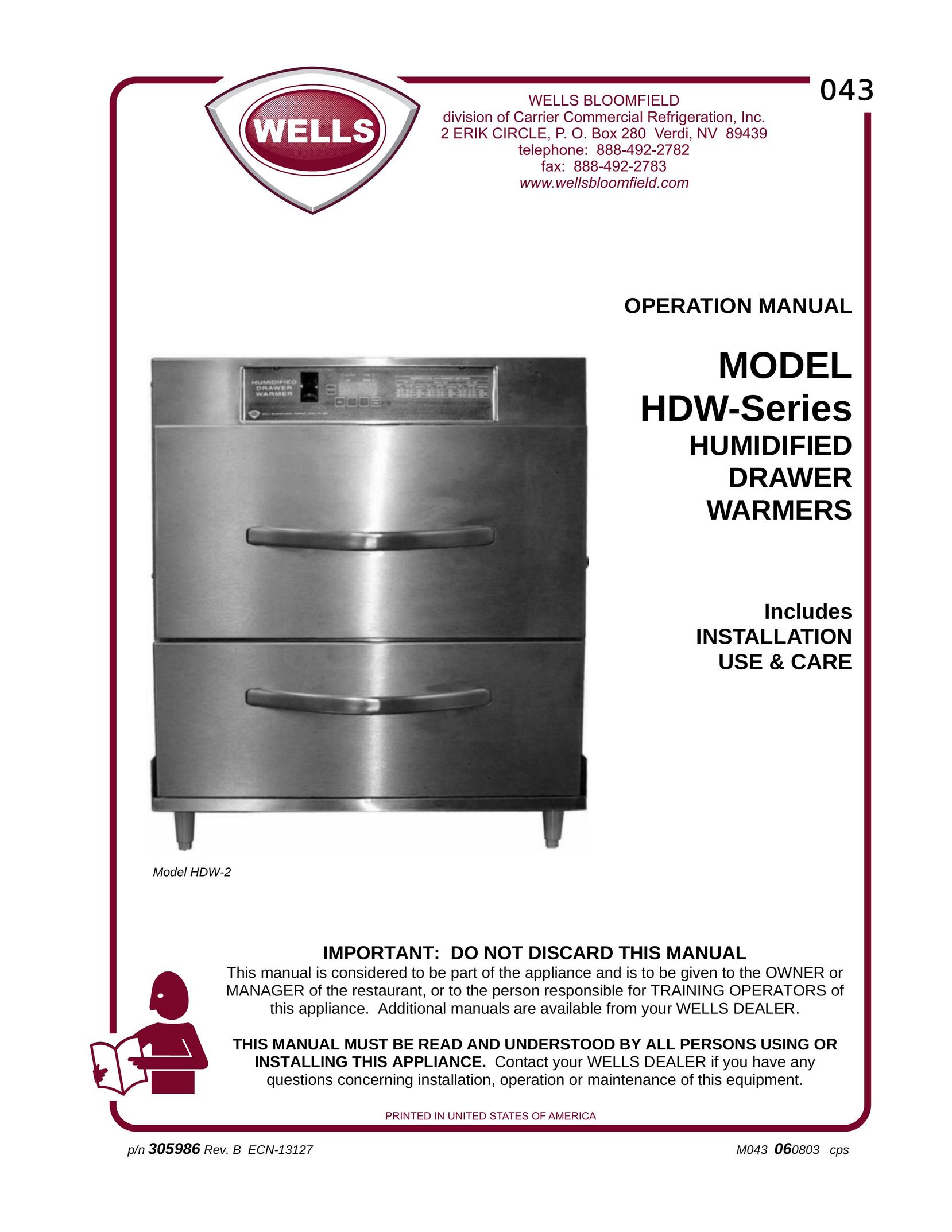 Wells HDW-2 Food Warmer User Manual