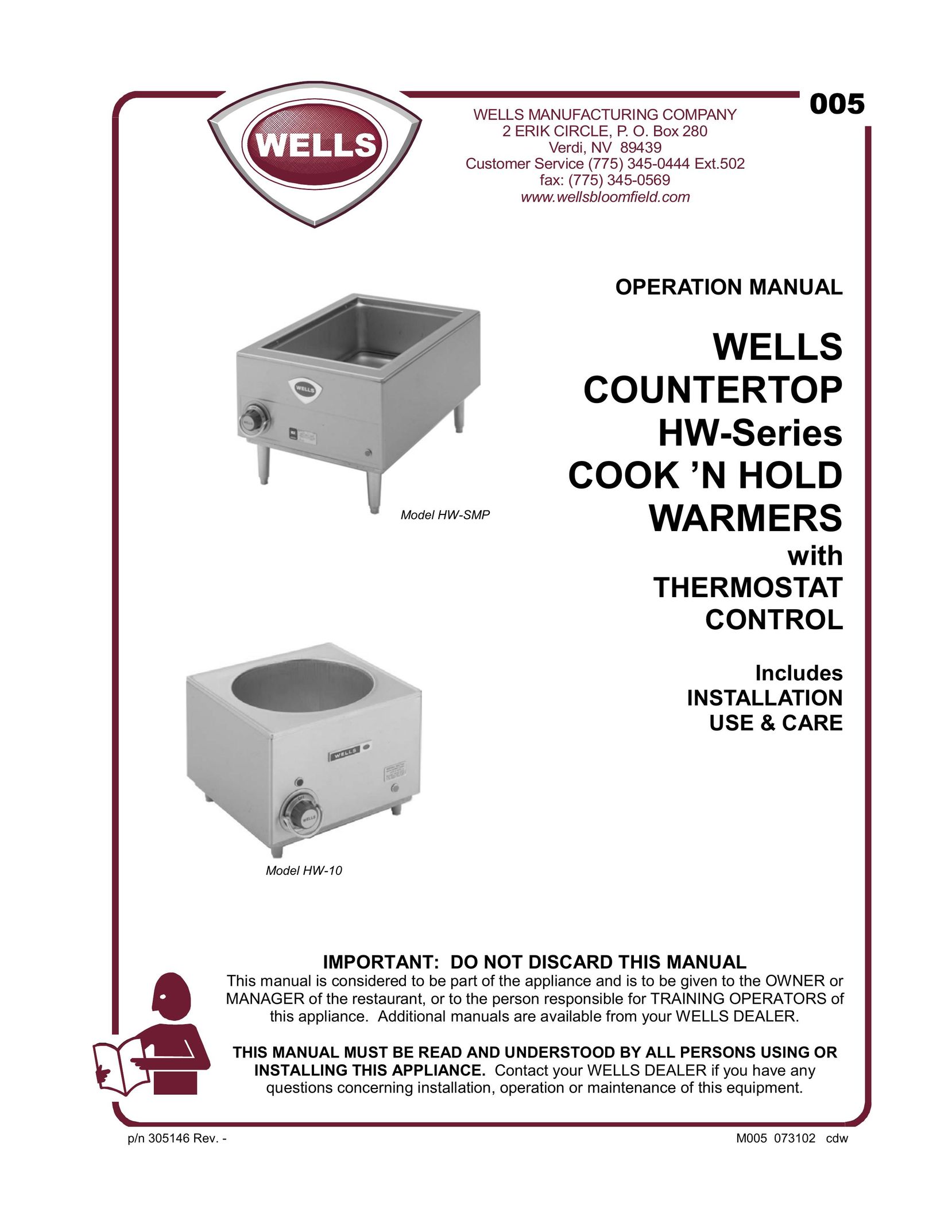 Wells HW-10 Food Warmer User Manual