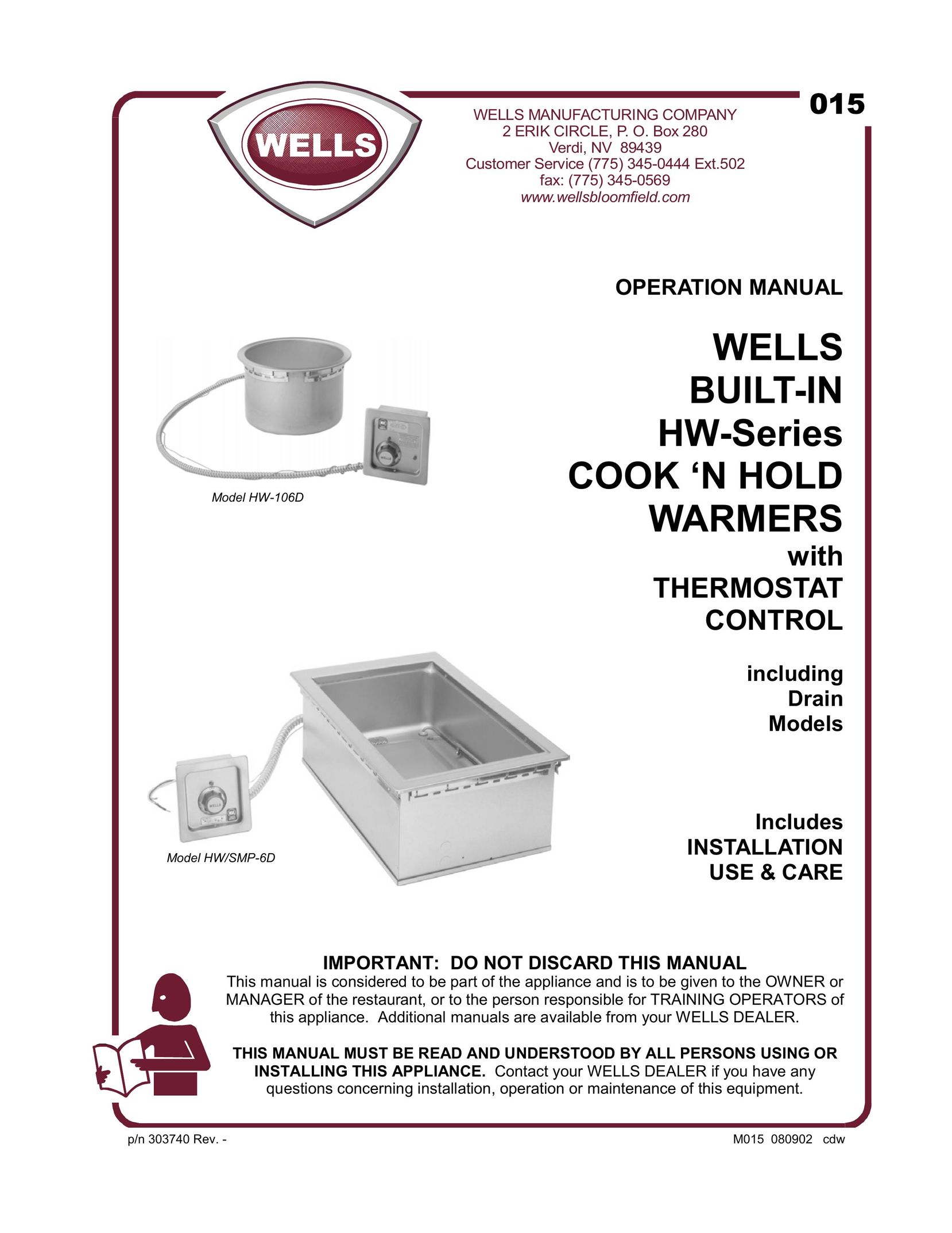 Wells HW-106D Food Warmer User Manual