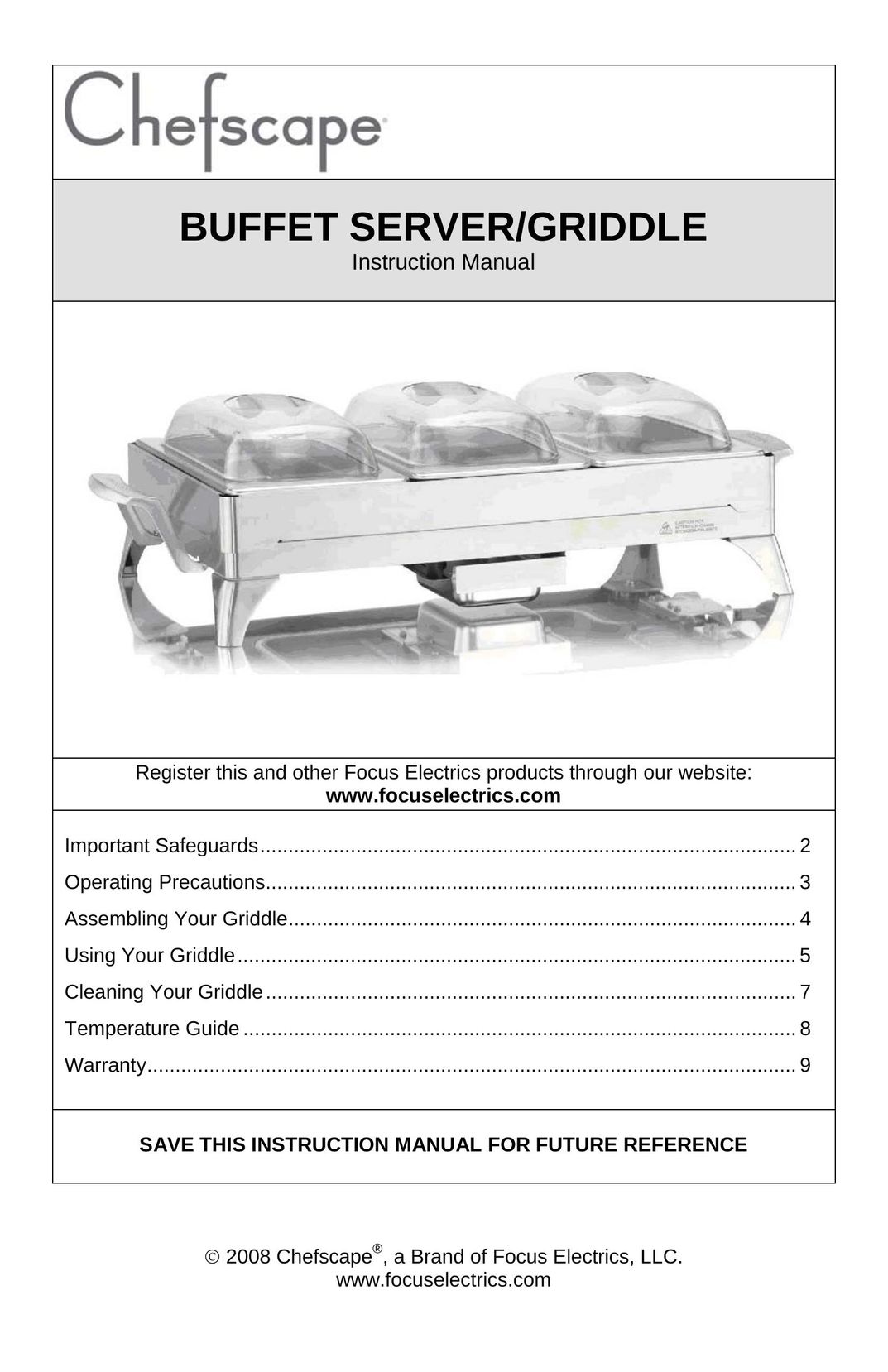 West Bend PRBF1000 Food Warmer User Manual