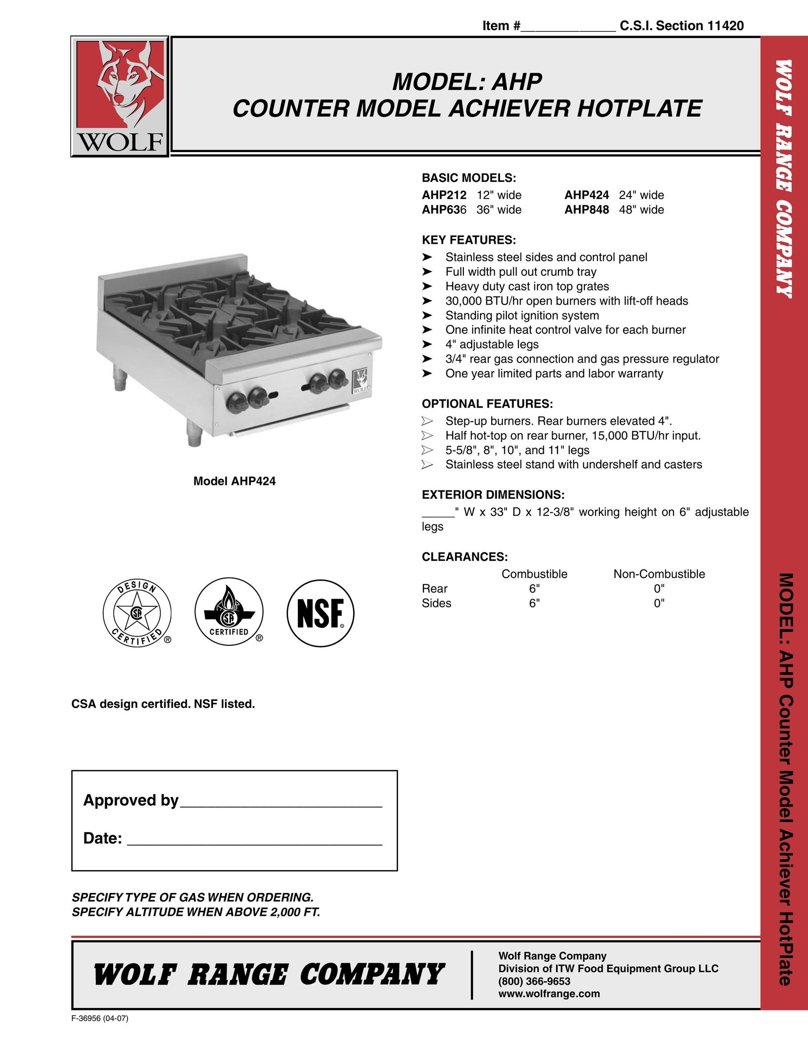Wolf AHP636 Food Warmer User Manual