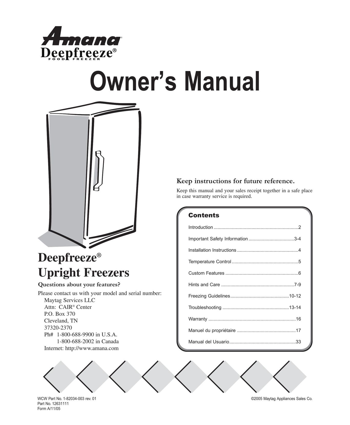 Amana Deepfreeze Upright Freezers Freezer User Manual