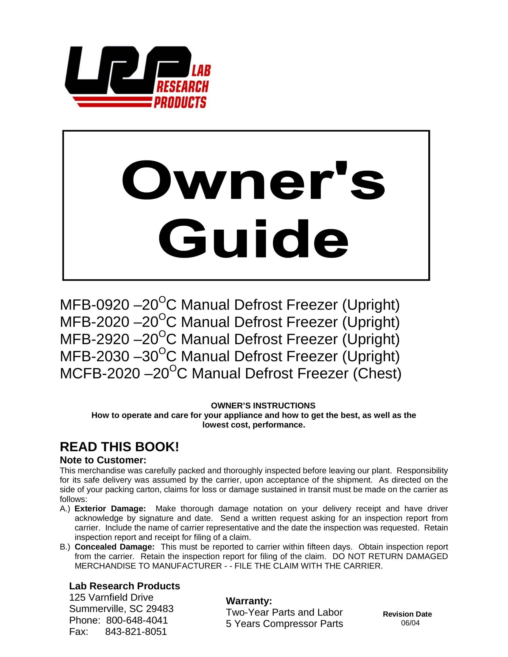 Aprilaire MFB-0920 Freezer User Manual