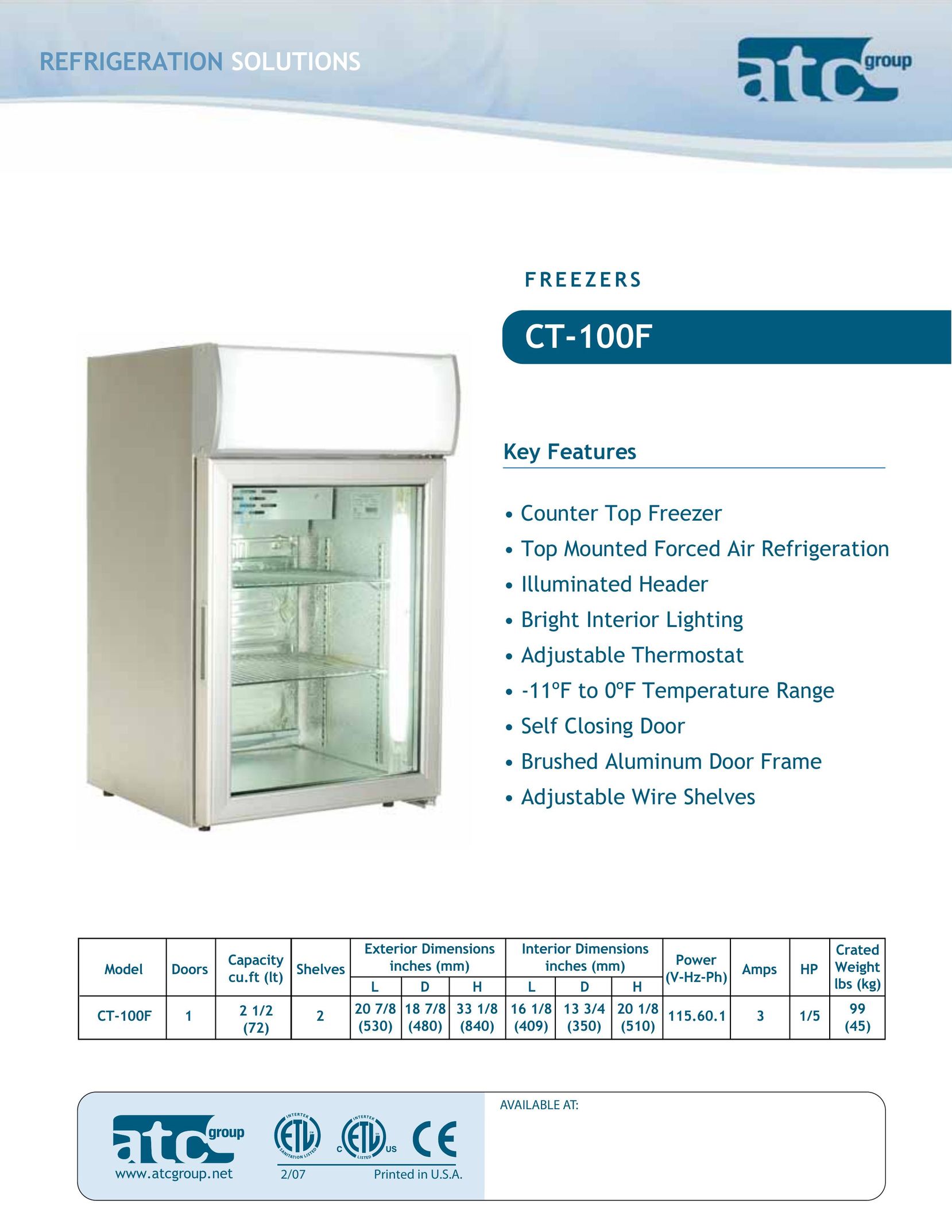 ATC Group CT-100F Freezer User Manual