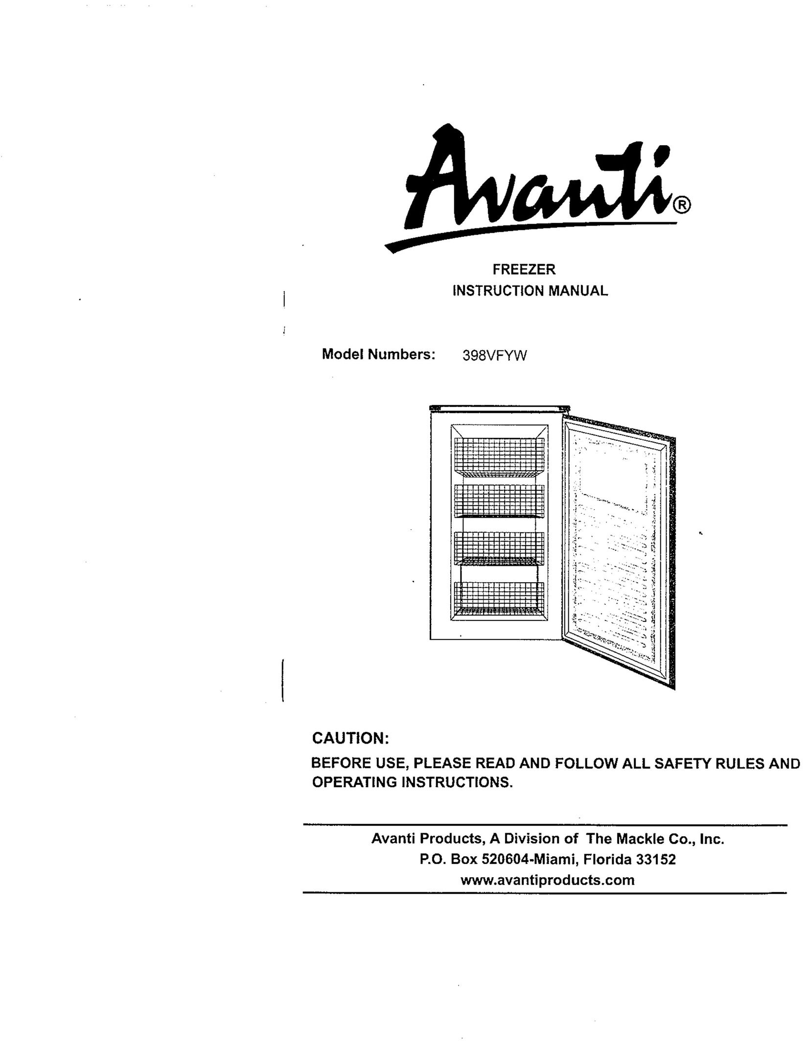 Avanti 398VFYW Freezer User Manual