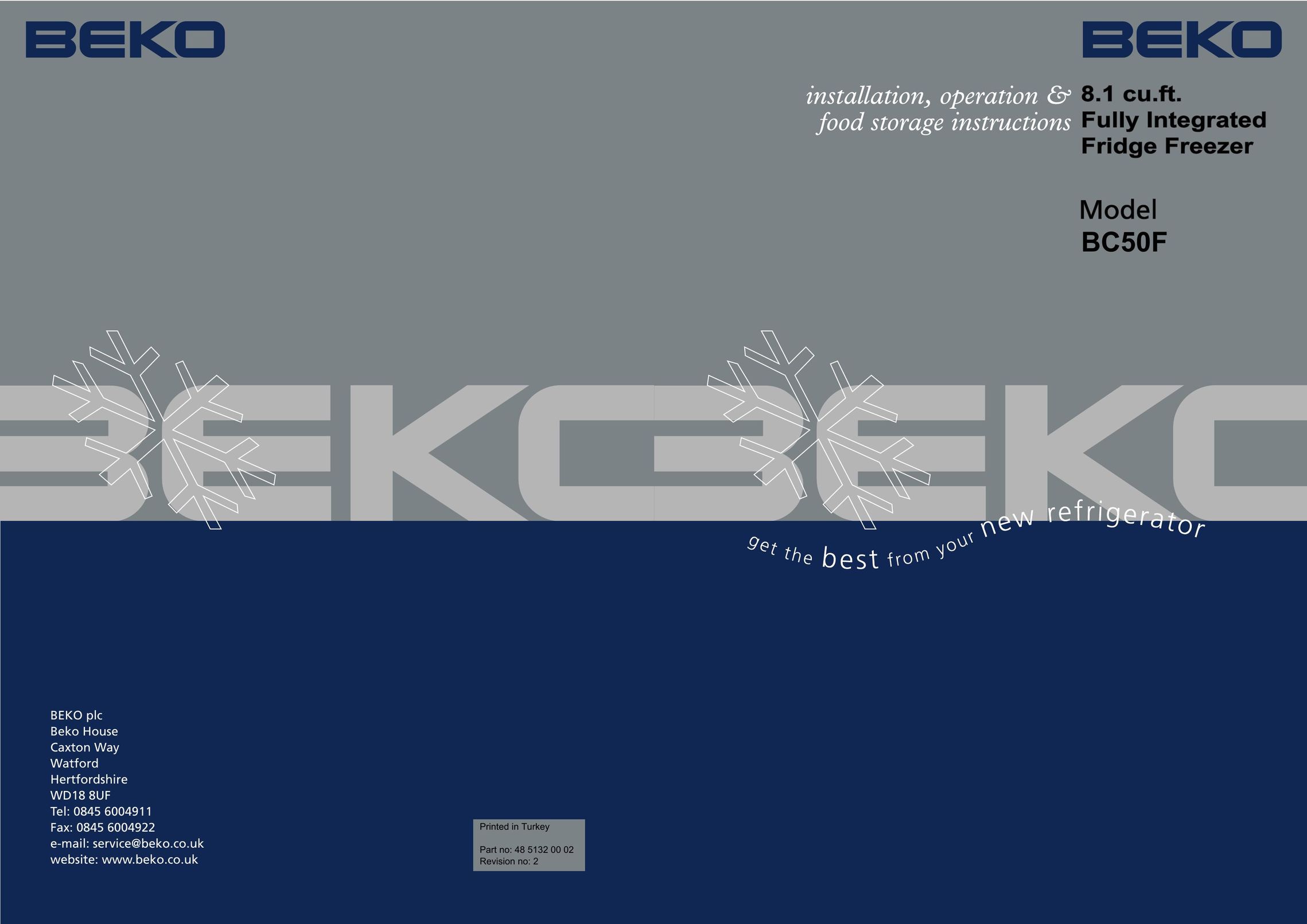 Beko BC50F Freezer User Manual