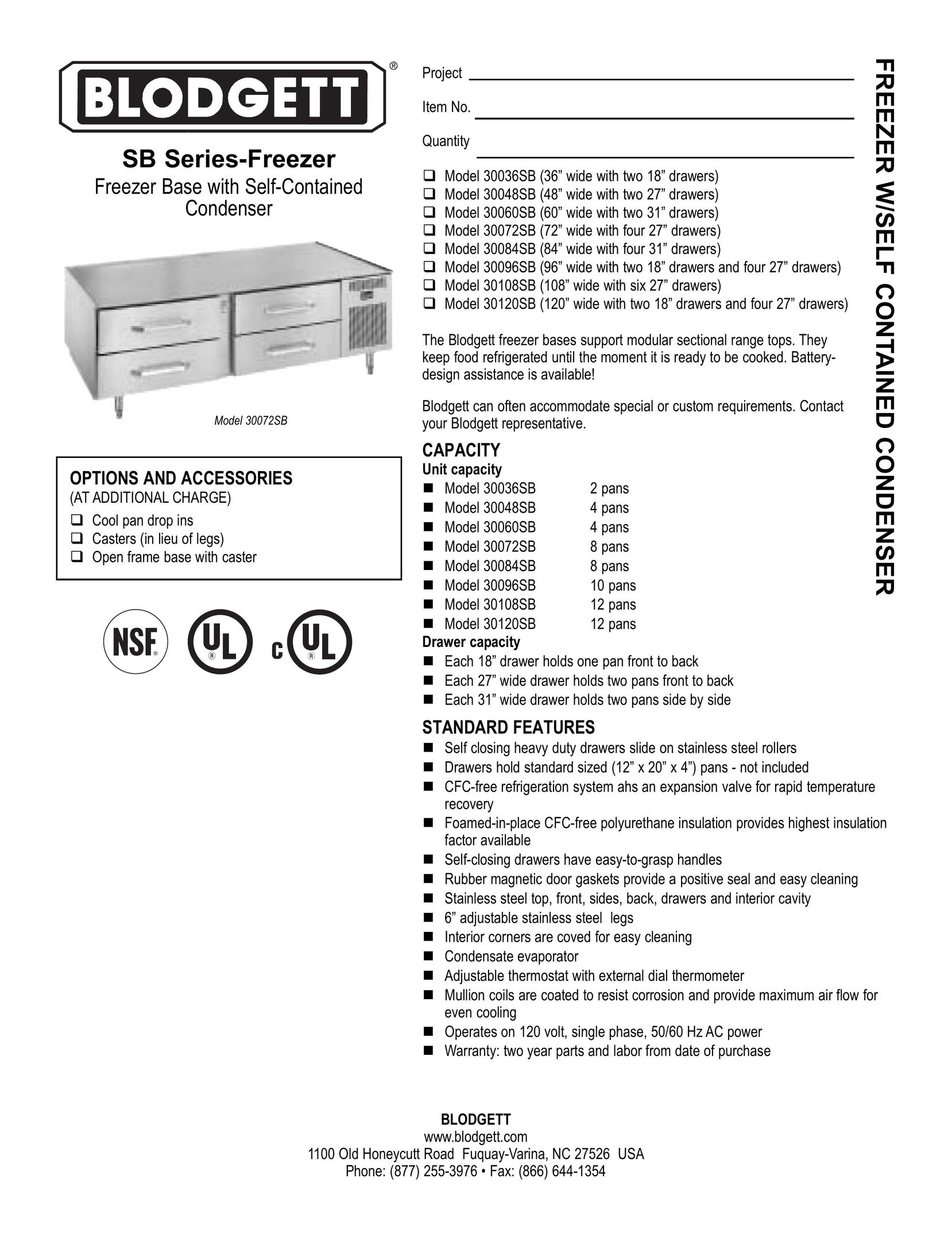 Blodgett 30108SB Freezer User Manual