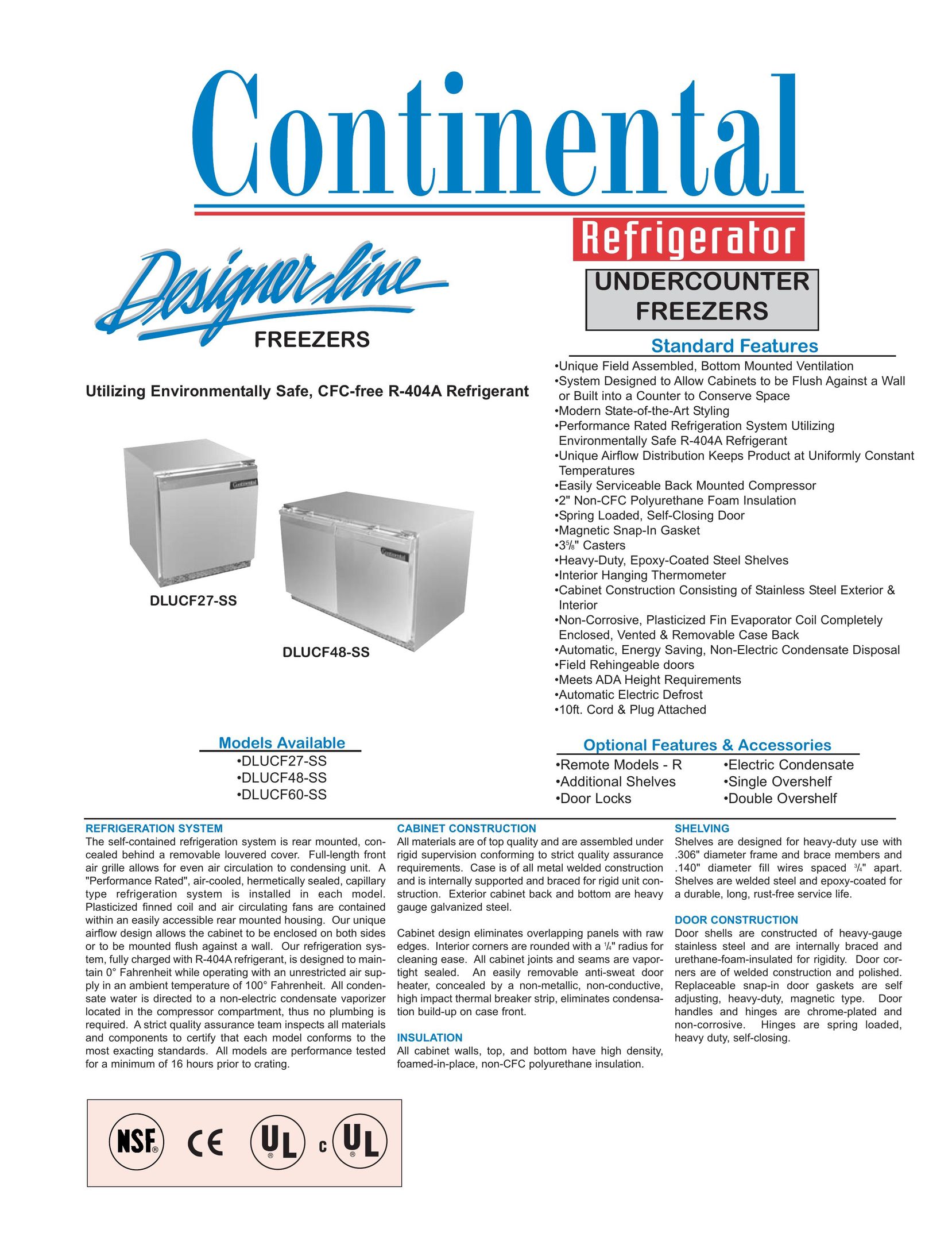 Continental Refrigerator DLUCF48-SS Freezer User Manual