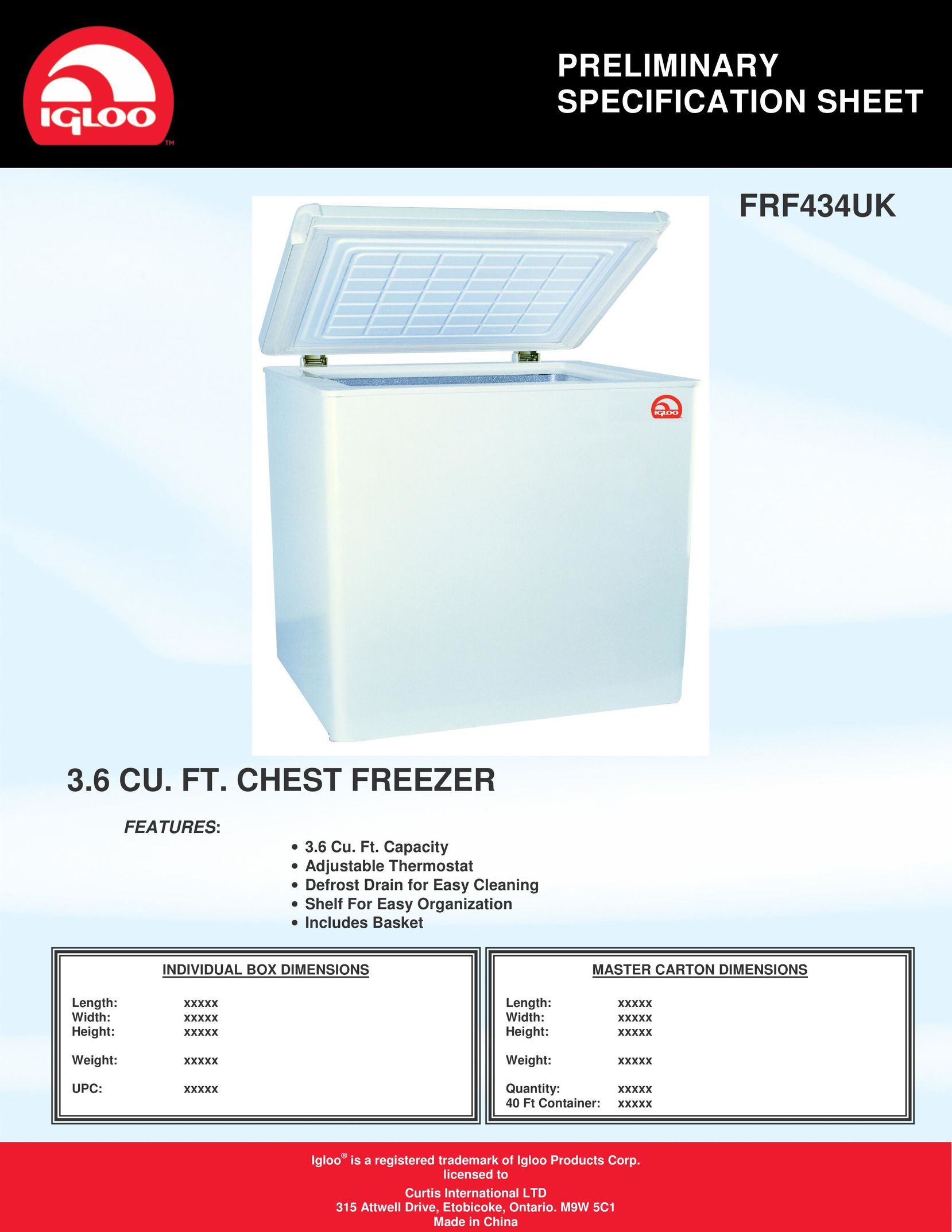 Curtis FRF434UK Freezer User Manual