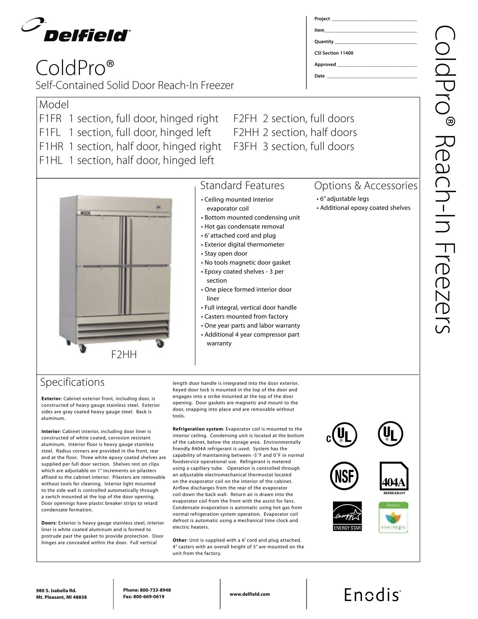 Delfield F1HL 1 Freezer User Manual