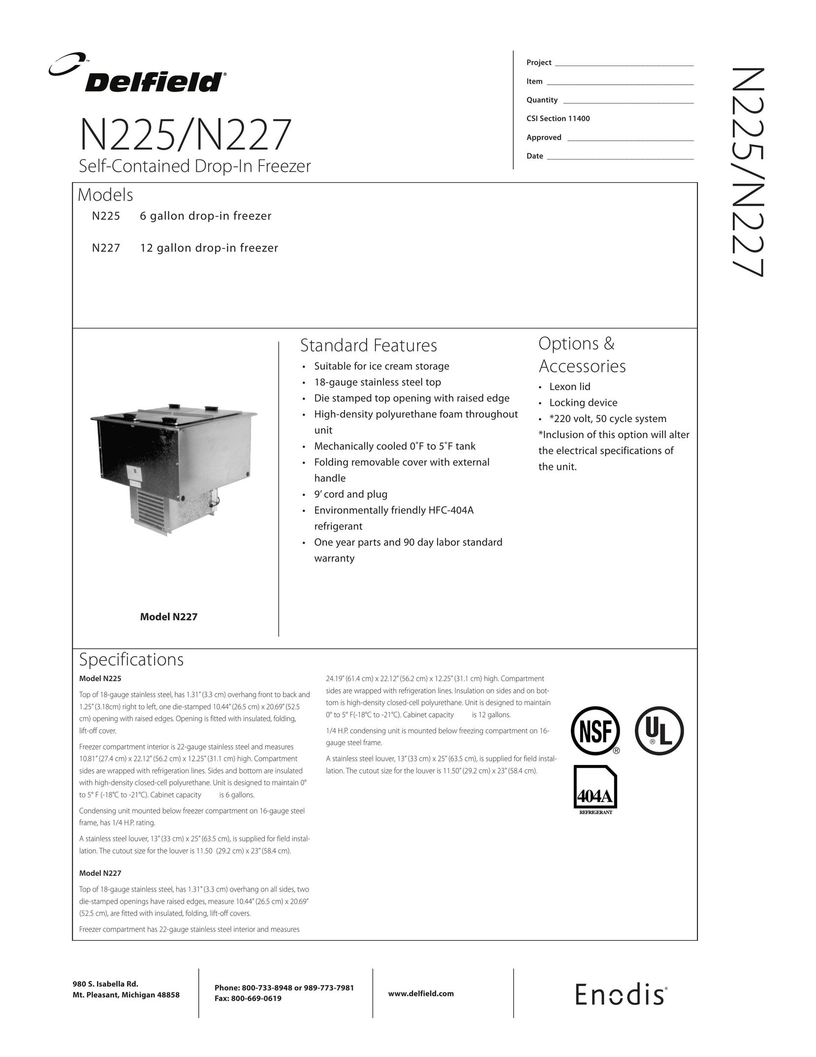 Delfield N225 Freezer User Manual