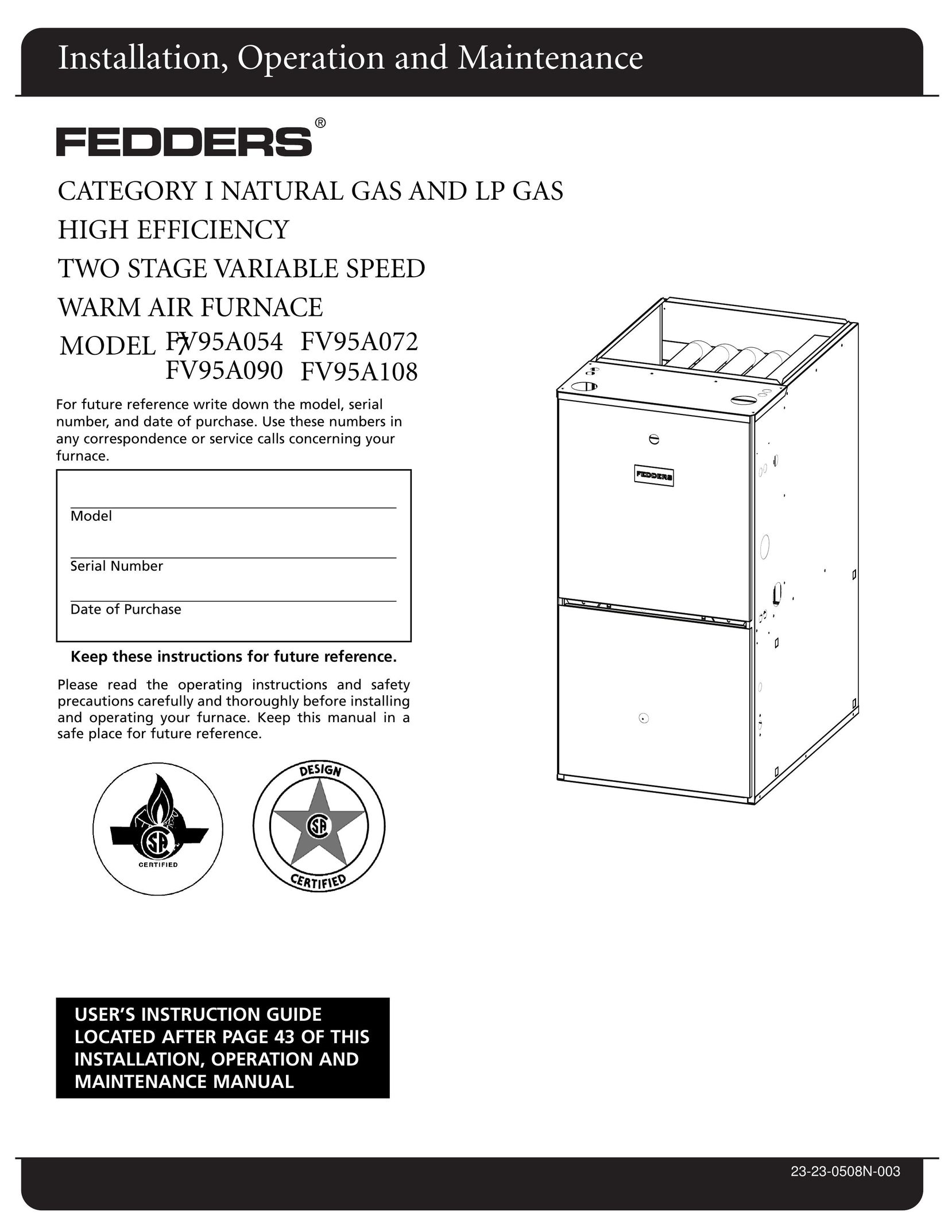 Fedders FV95A054 Freezer User Manual