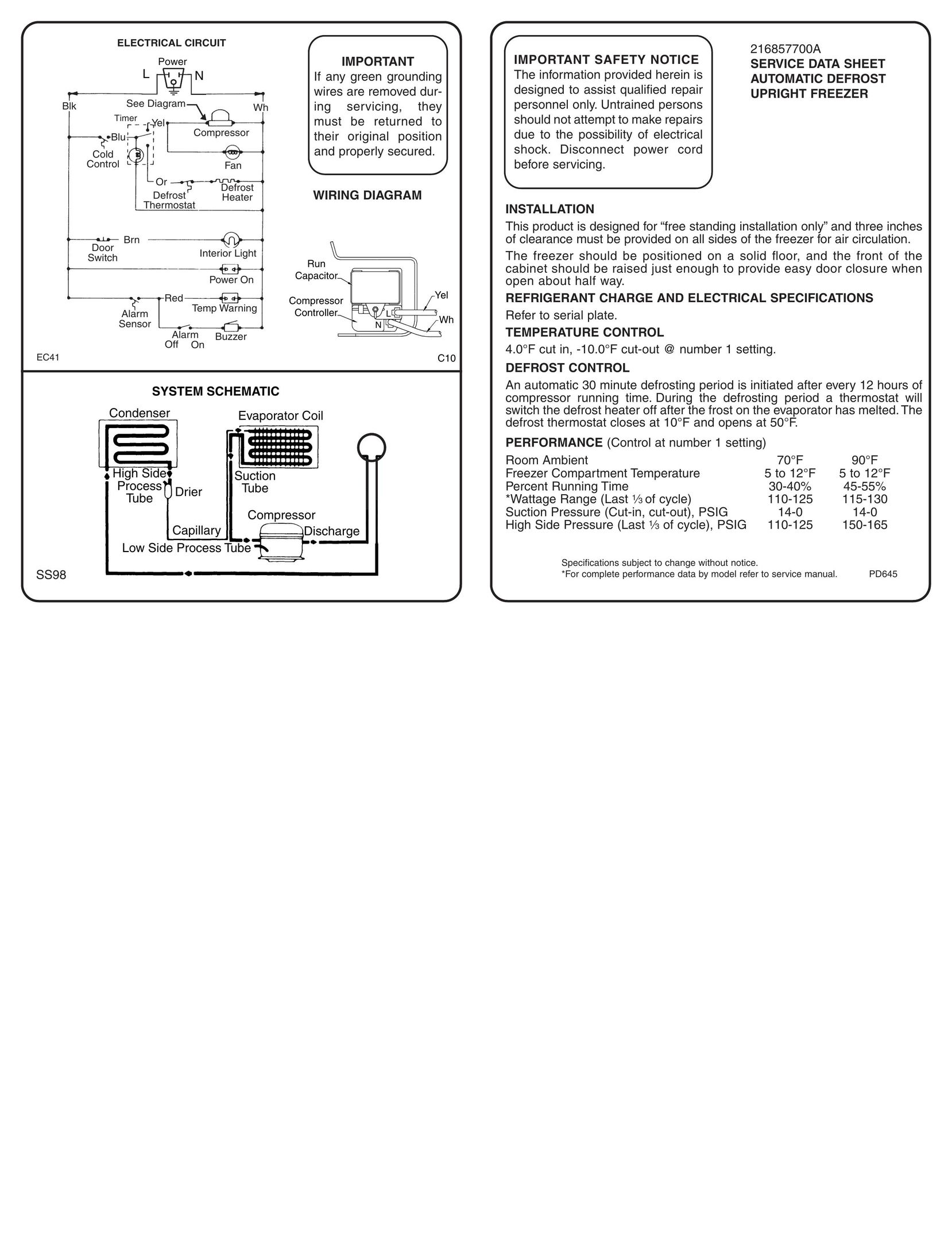 Frigidaire 216857700A Freezer User Manual