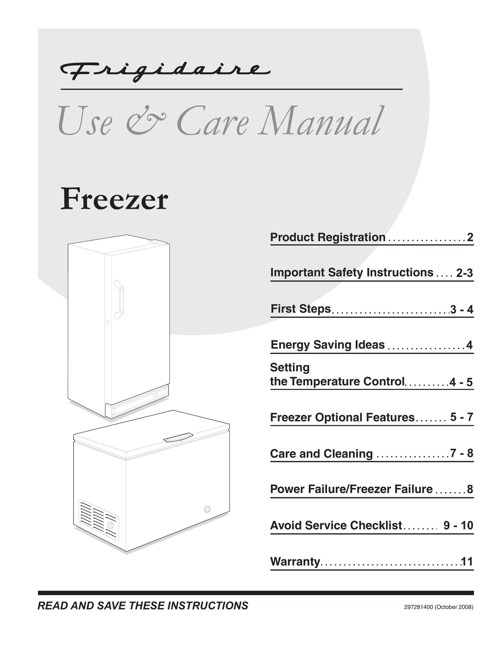 Frigidaire 297281400 Freezer User Manual