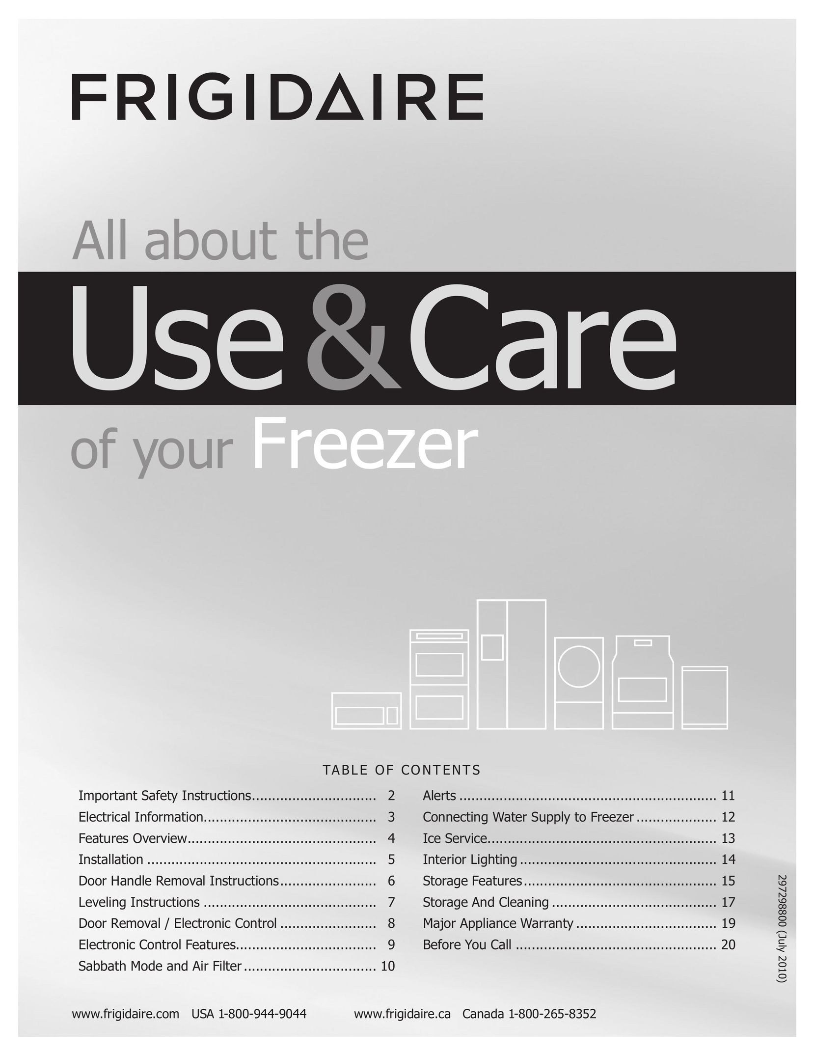 Frigidaire 297298800 Freezer User Manual